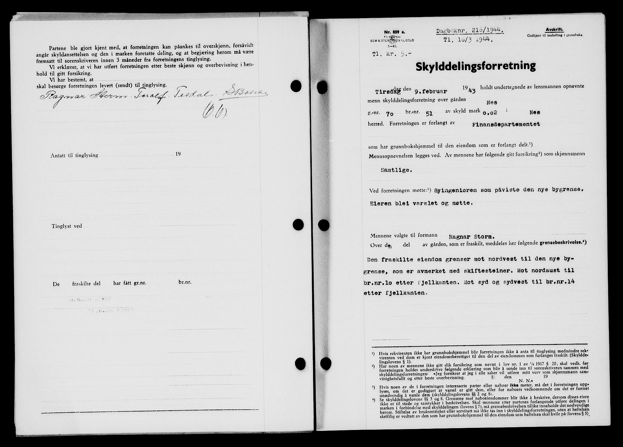 Flekkefjord sorenskriveri, SAK/1221-0001/G/Gb/Gba/L0059: Mortgage book no. A-7, 1944-1945, Diary no: : 216/1944