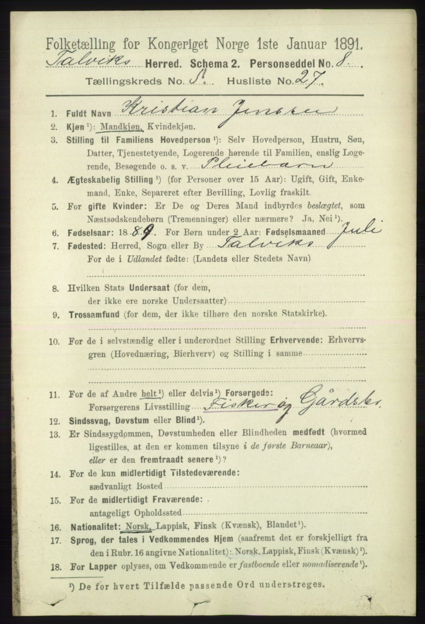 RA, 1891 census for 2013 Talvik, 1891, p. 1518