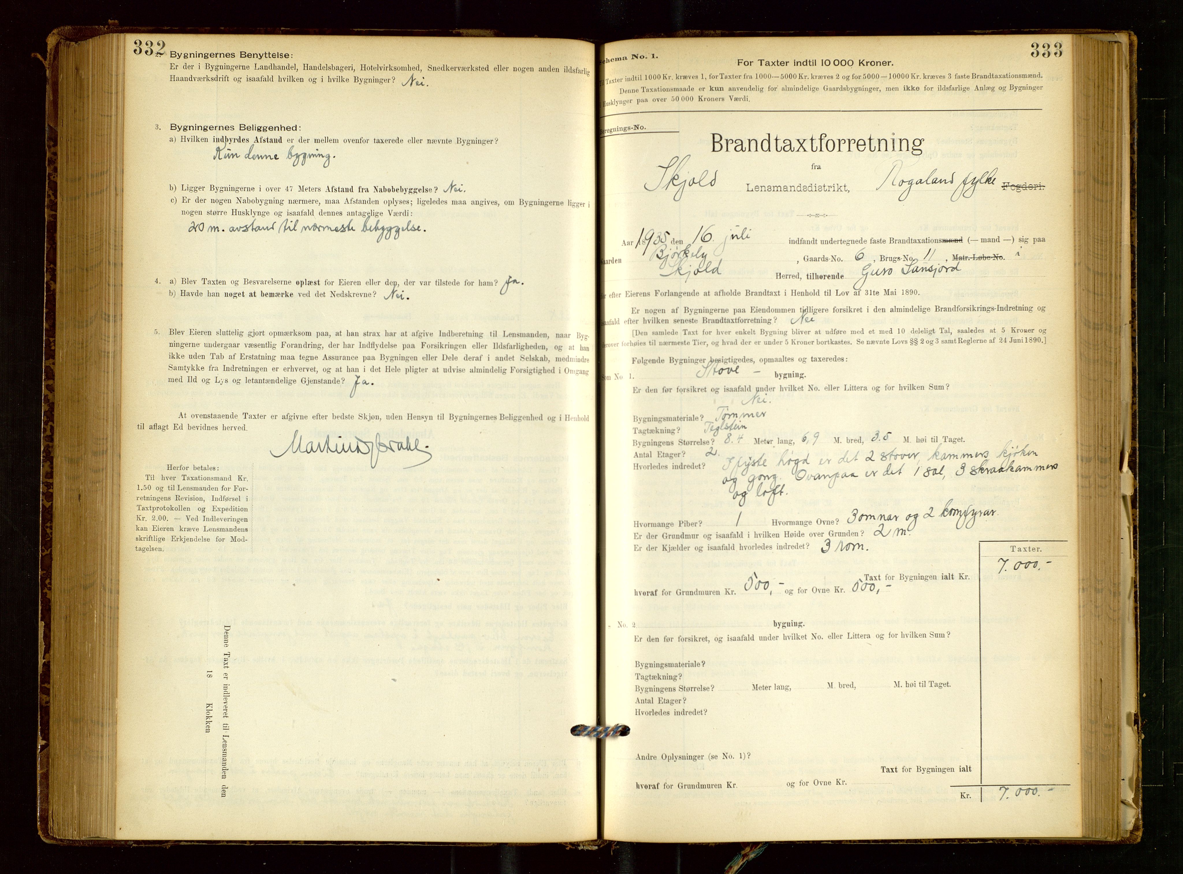Skjold lensmannskontor, SAST/A-100182/Gob/L0001: "Brandtaxationsprotokol for Skjold Lensmandsdistrikt Ryfylke Fogderi", 1894-1939, p. 332-333