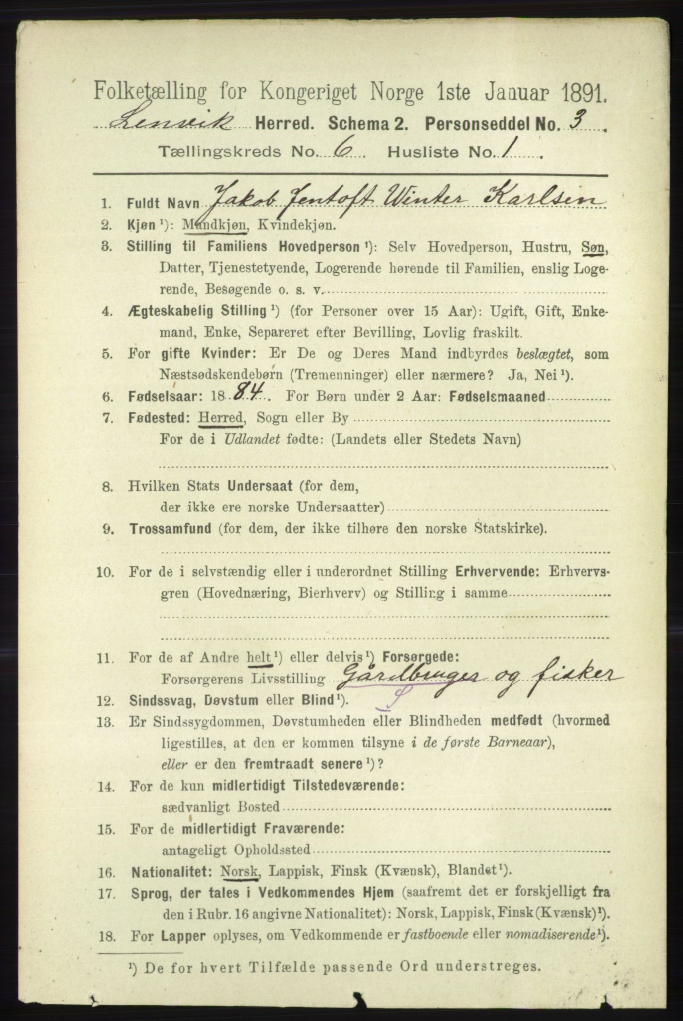 RA, 1891 census for 1931 Lenvik, 1891, p. 3240