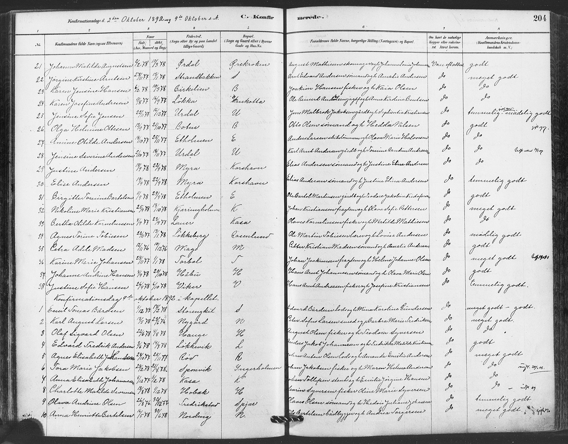 Hvaler prestekontor Kirkebøker, AV/SAO-A-2001/F/Fa/L0008: Parish register (official) no. I 8, 1878-1895, p. 204