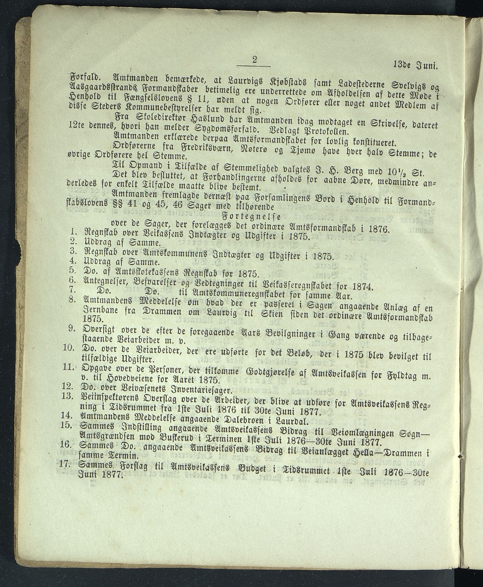 Vestfold fylkeskommune. Fylkestinget, VEMU/A-1315/A/Ab/Abb/L0023: Fylkestingsforhandlinger, 1876