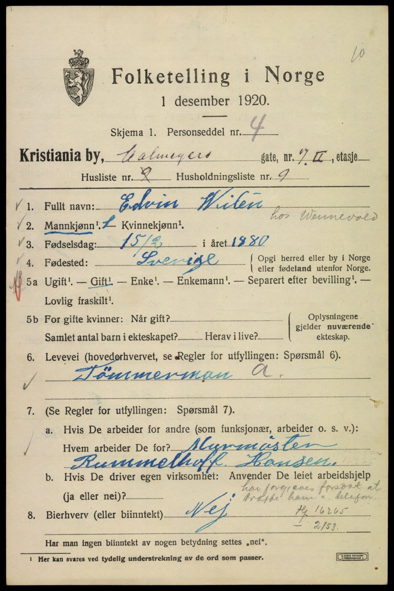 SAO, 1920 census for Kristiania, 1920, p. 181801