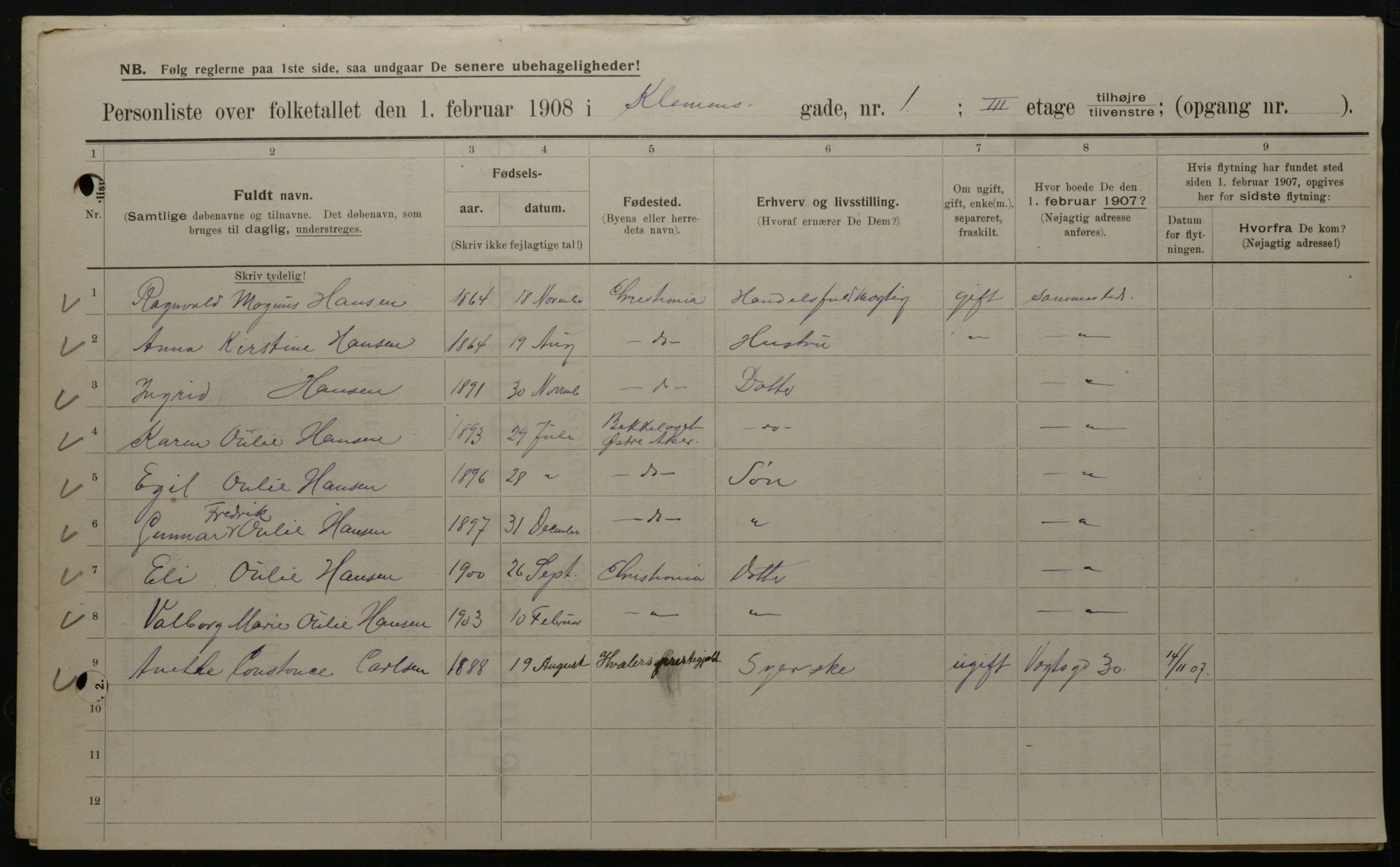 OBA, Municipal Census 1908 for Kristiania, 1908, p. 11985