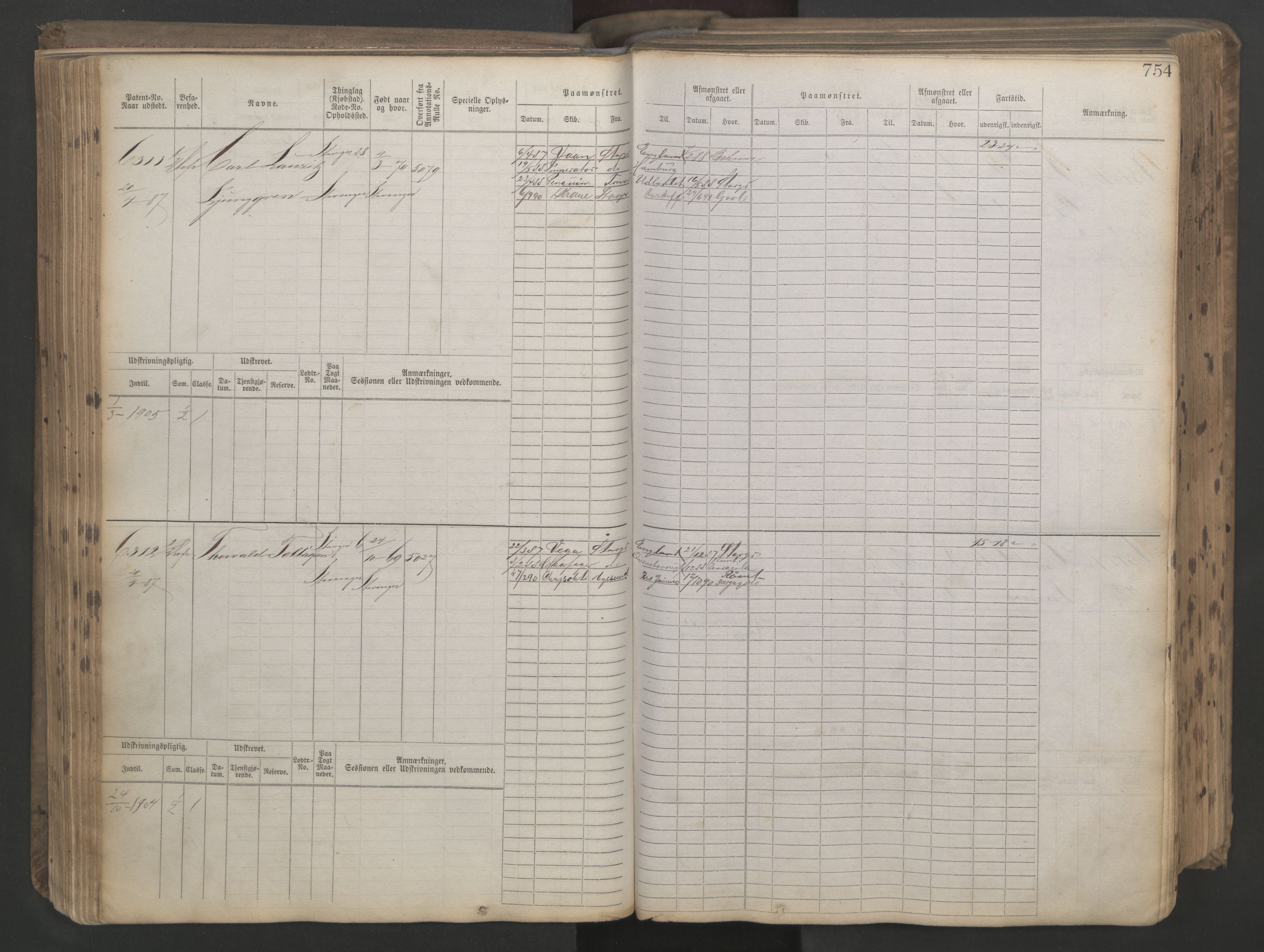 Stavanger sjømannskontor, AV/SAST-A-102006/F/Fb/Fbb/L0021: Sjøfartshovedrulle patnentnr. 6005-7204 (dublett), 1887, p. 158