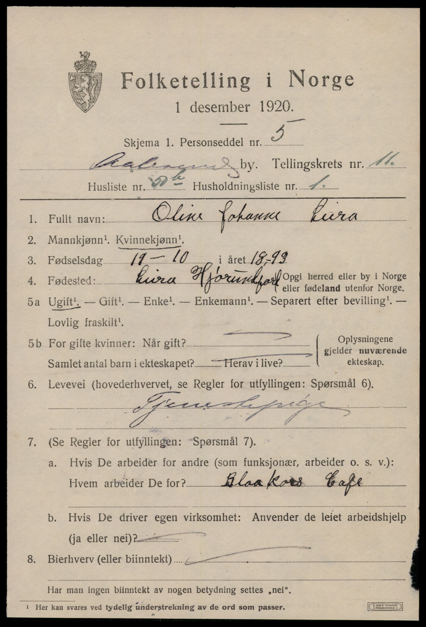 SAT, 1920 census for Ålesund, 1920, p. 26216