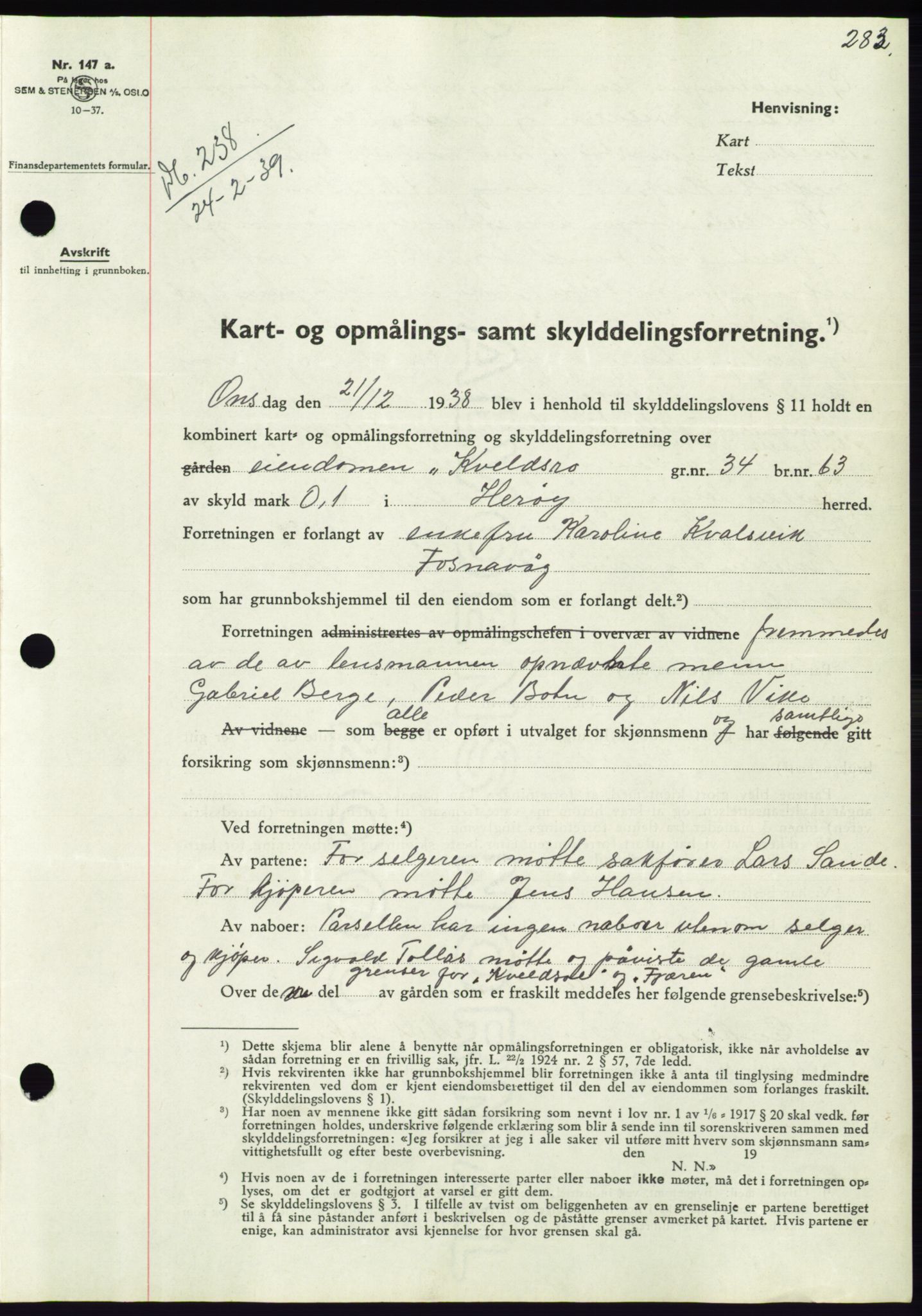 Søre Sunnmøre sorenskriveri, AV/SAT-A-4122/1/2/2C/L0067: Mortgage book no. 61, 1938-1939, Diary no: : 238/1939