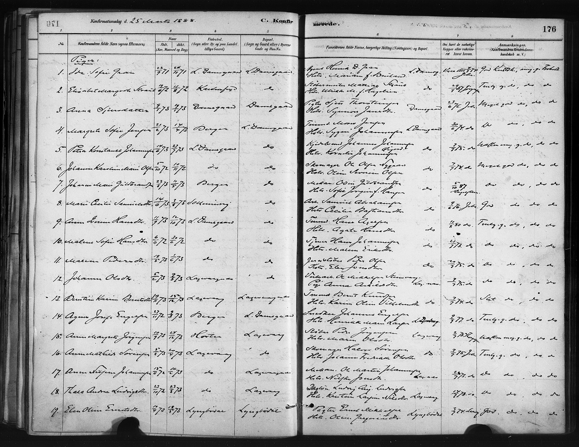 Askøy Sokneprestembete, AV/SAB-A-74101/H/Ha/Haa/Haae/L0002: Parish register (official) no. E 2, 1878-1891, p. 176