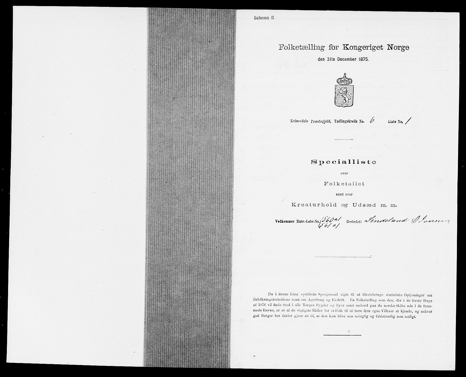 SAK, 1875 census for 1037P Kvinesdal, 1875, p. 913