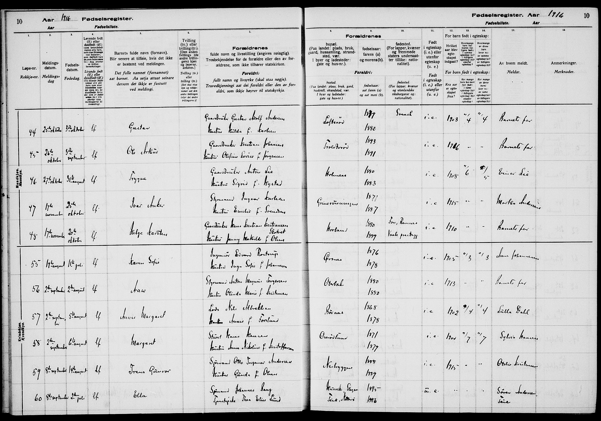 Nøtterøy kirkebøker, AV/SAKO-A-354/J/Ja/L0001: Birth register no. 1, 1916-1928, p. 10