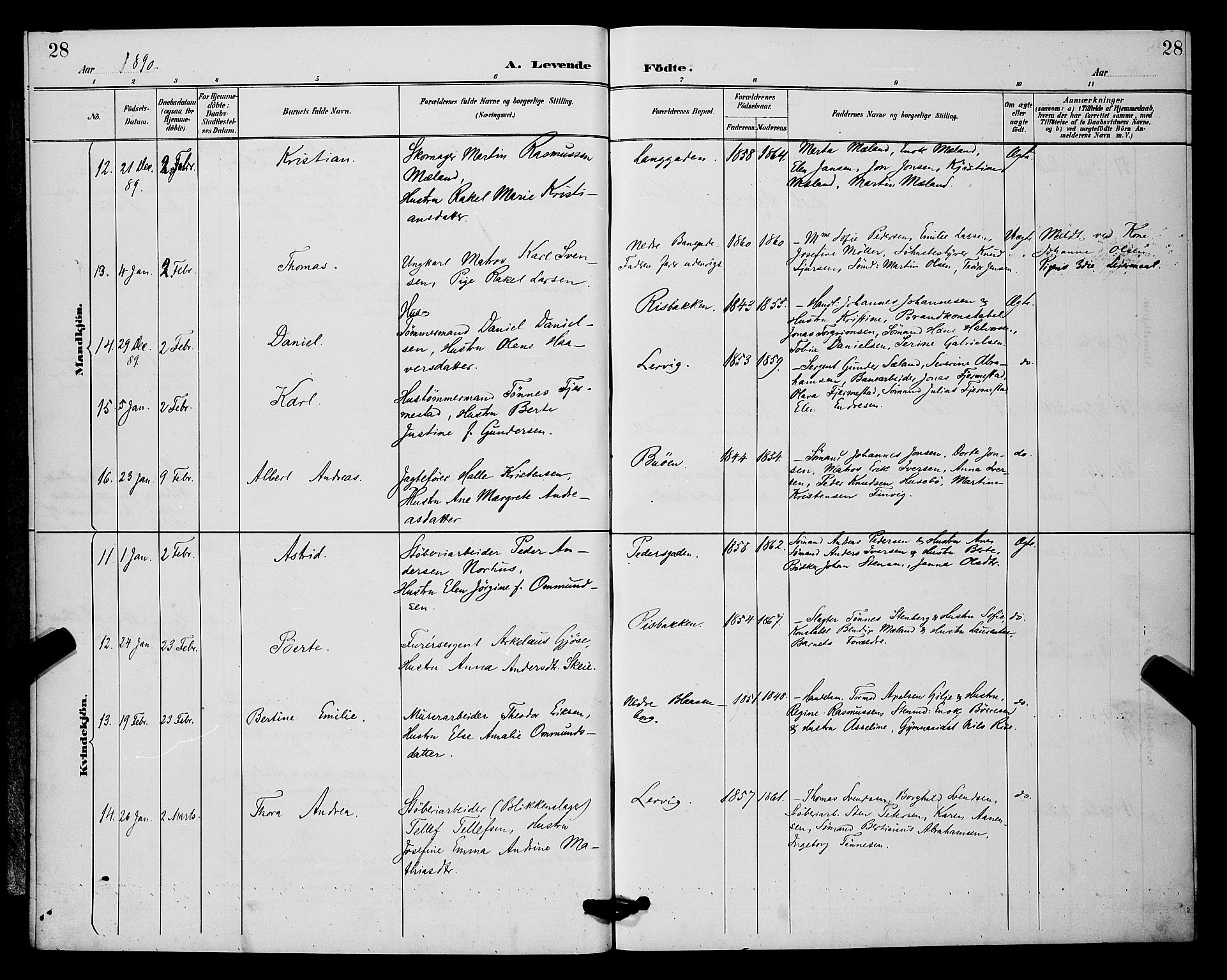 St. Johannes sokneprestkontor, SAST/A-101814/001/30/30BB/L0002: Parish register (copy) no. B 2, 1888-1901, p. 28