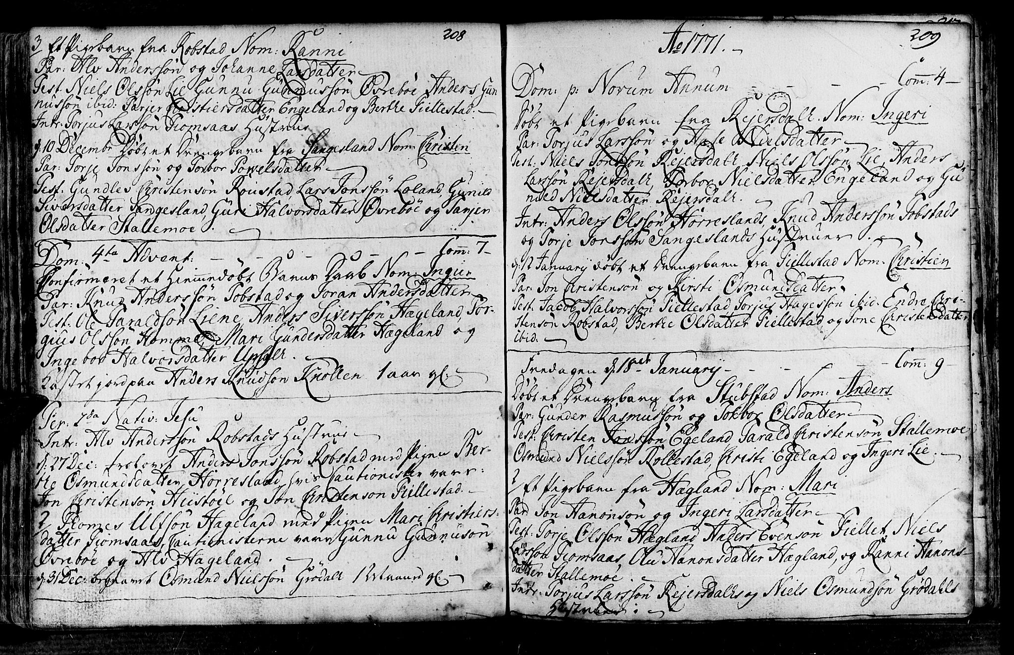 Vennesla sokneprestkontor, AV/SAK-1111-0045/Fa/Fac/L0001: Parish register (official) no. A 1, 1743-1784, p. 208-209