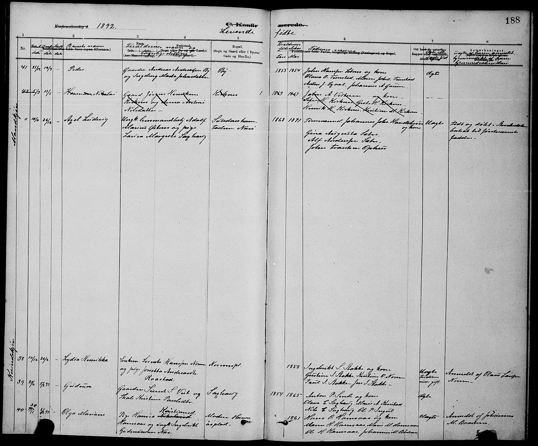 Ministerialprotokoller, klokkerbøker og fødselsregistre - Nord-Trøndelag, AV/SAT-A-1458/730/L0301: Parish register (copy) no. 730C04, 1880-1897, p. 188