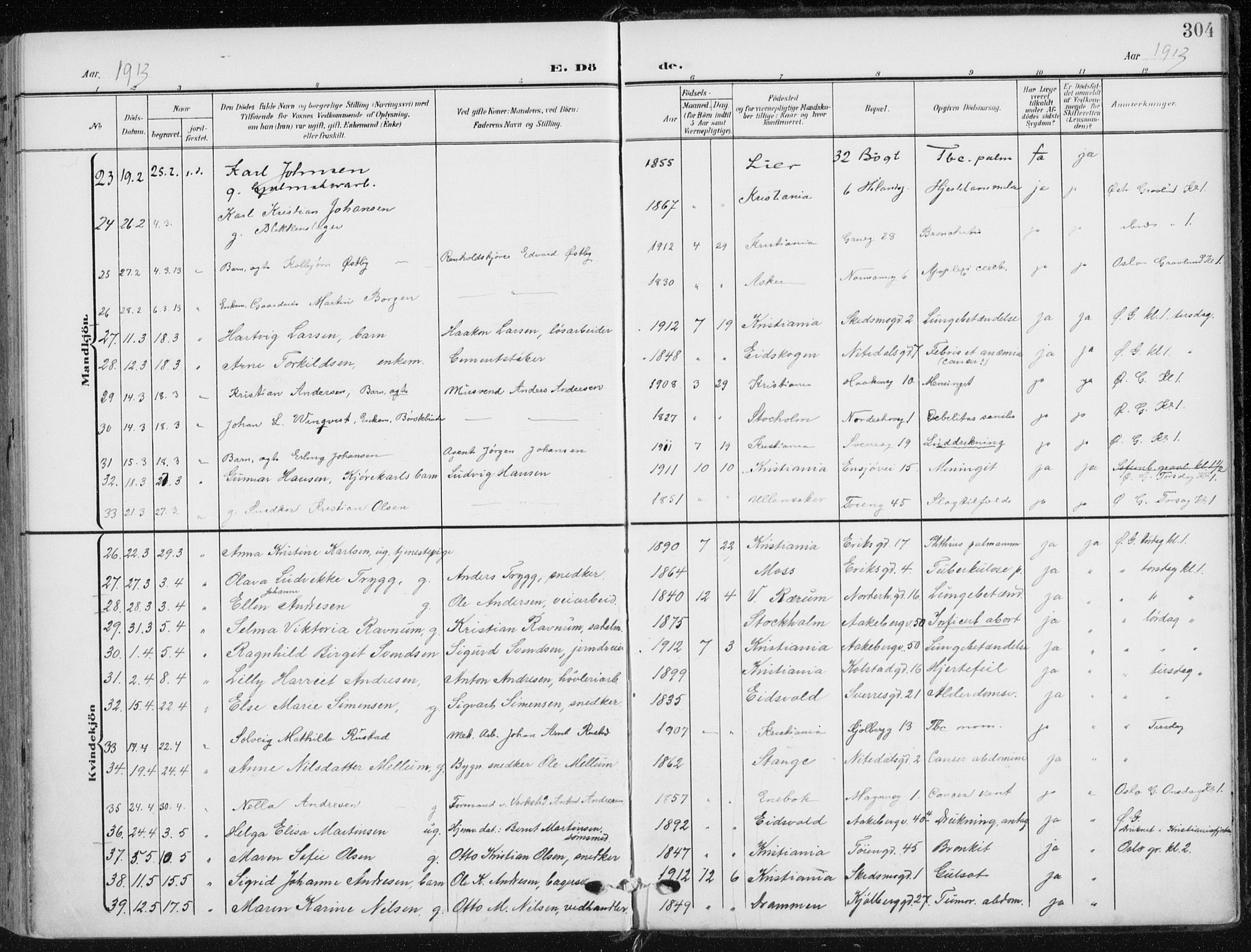 Kampen prestekontor Kirkebøker, AV/SAO-A-10853/F/Fa/L0011: Parish register (official) no. I 11, 1907-1917, p. 304