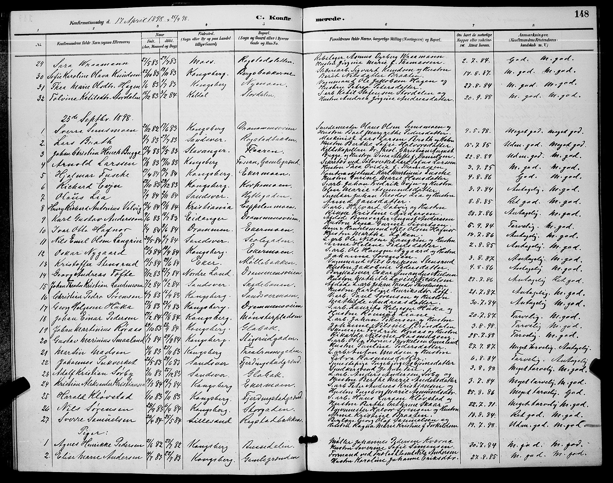 Kongsberg kirkebøker, AV/SAKO-A-22/G/Ga/L0006: Parish register (copy) no. 6, 1890-1901, p. 148