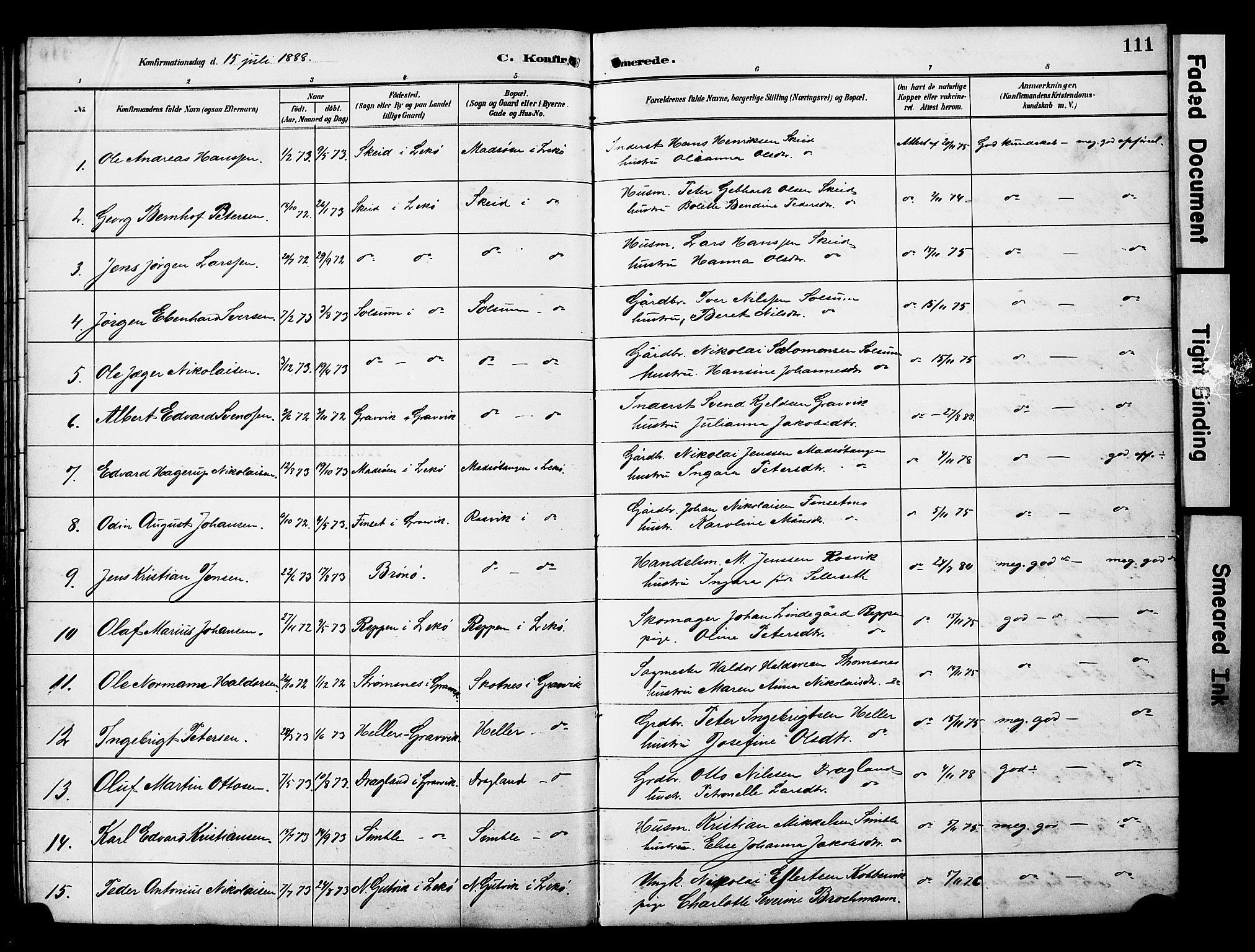 Ministerialprotokoller, klokkerbøker og fødselsregistre - Nord-Trøndelag, SAT/A-1458/788/L0701: Parish register (copy) no. 788C01, 1888-1913, p. 111