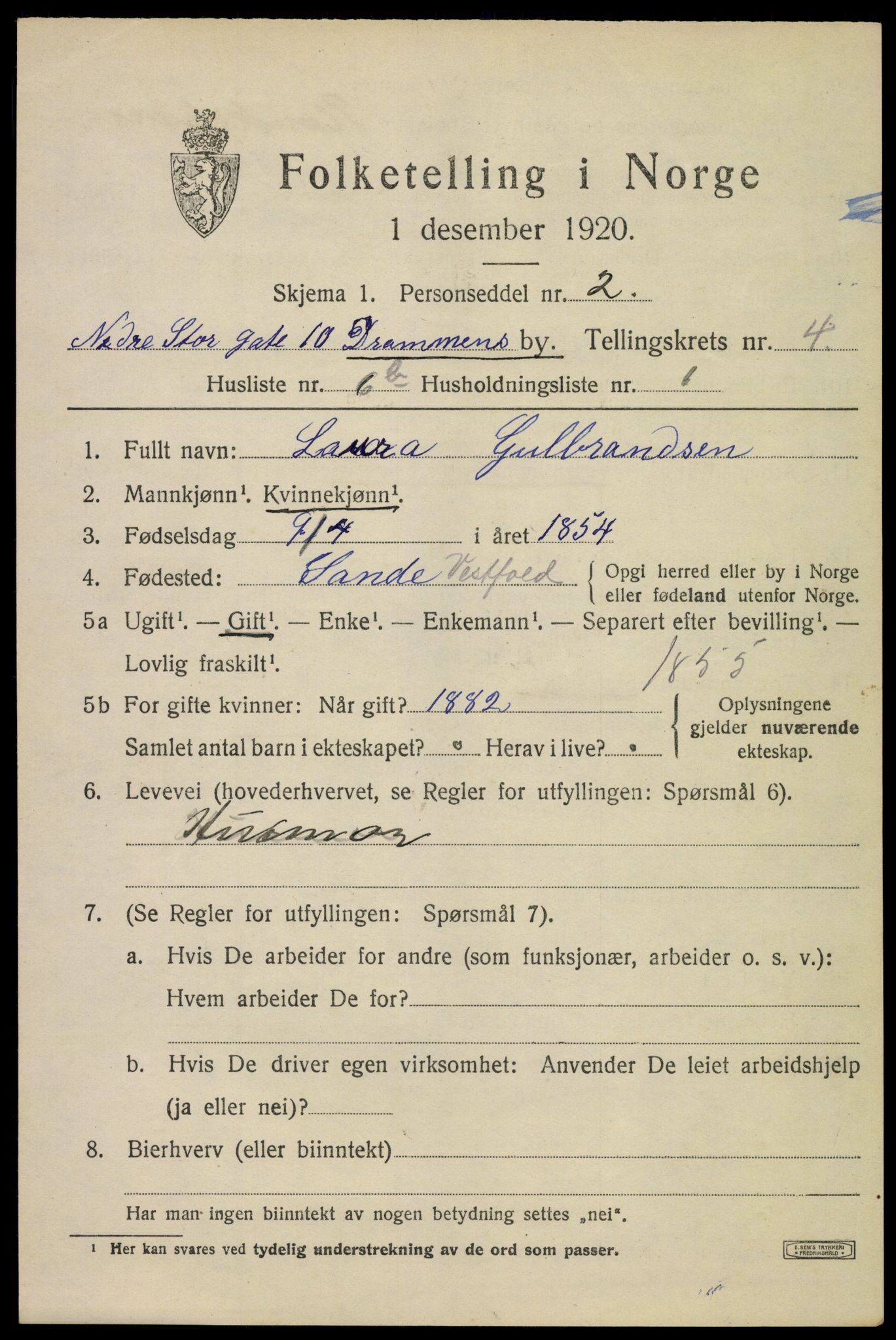 SAKO, 1920 census for Drammen, 1920, p. 32949