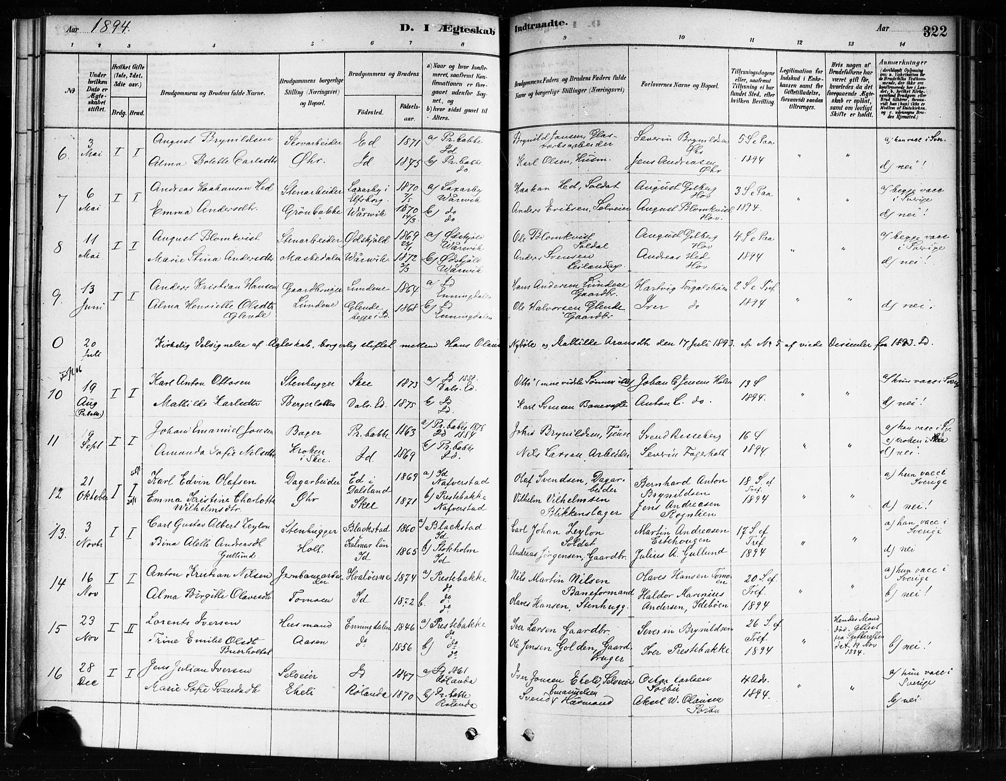 Idd prestekontor Kirkebøker, SAO/A-10911/F/Fc/L0006b: Parish register (official) no. III 6B, 1878-1903, p. 322