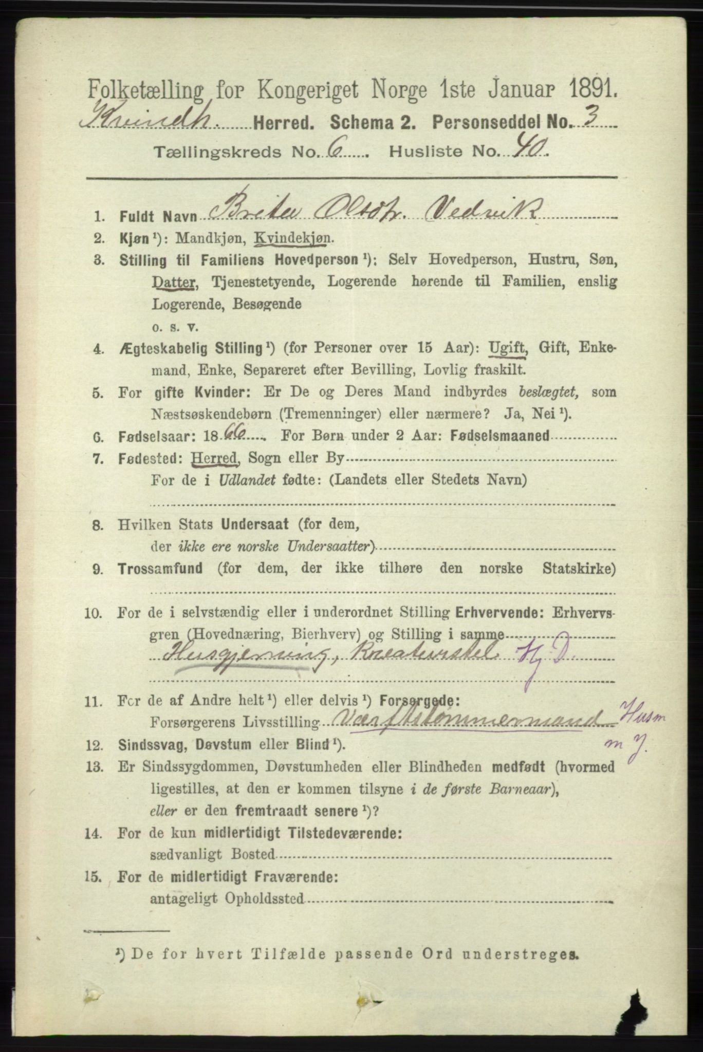 RA, 1891 census for 1224 Kvinnherad, 1891, p. 2373