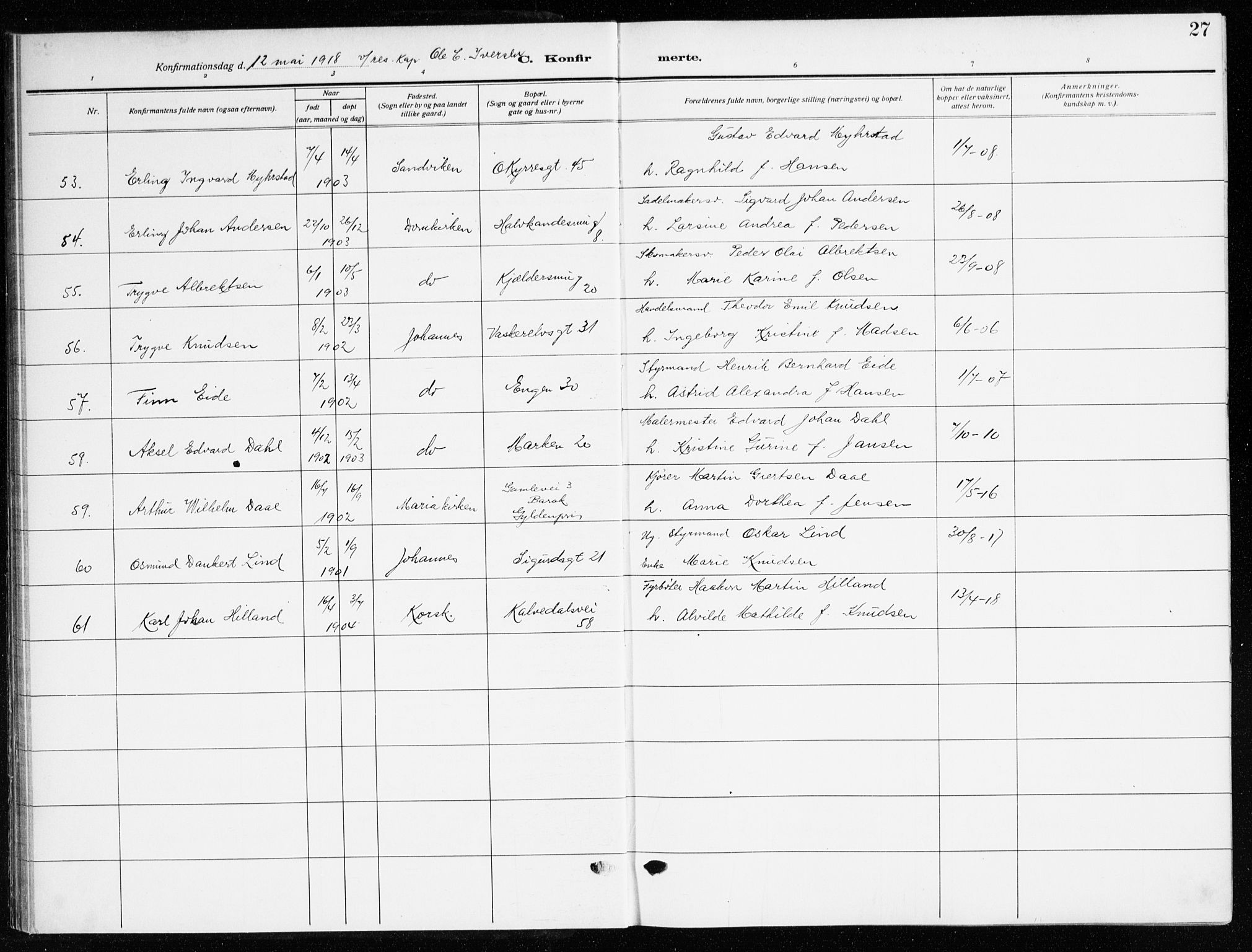 Domkirken sokneprestembete, AV/SAB-A-74801/H/Haa/L0032: Parish register (official) no. C 7, 1915-1930, p. 27