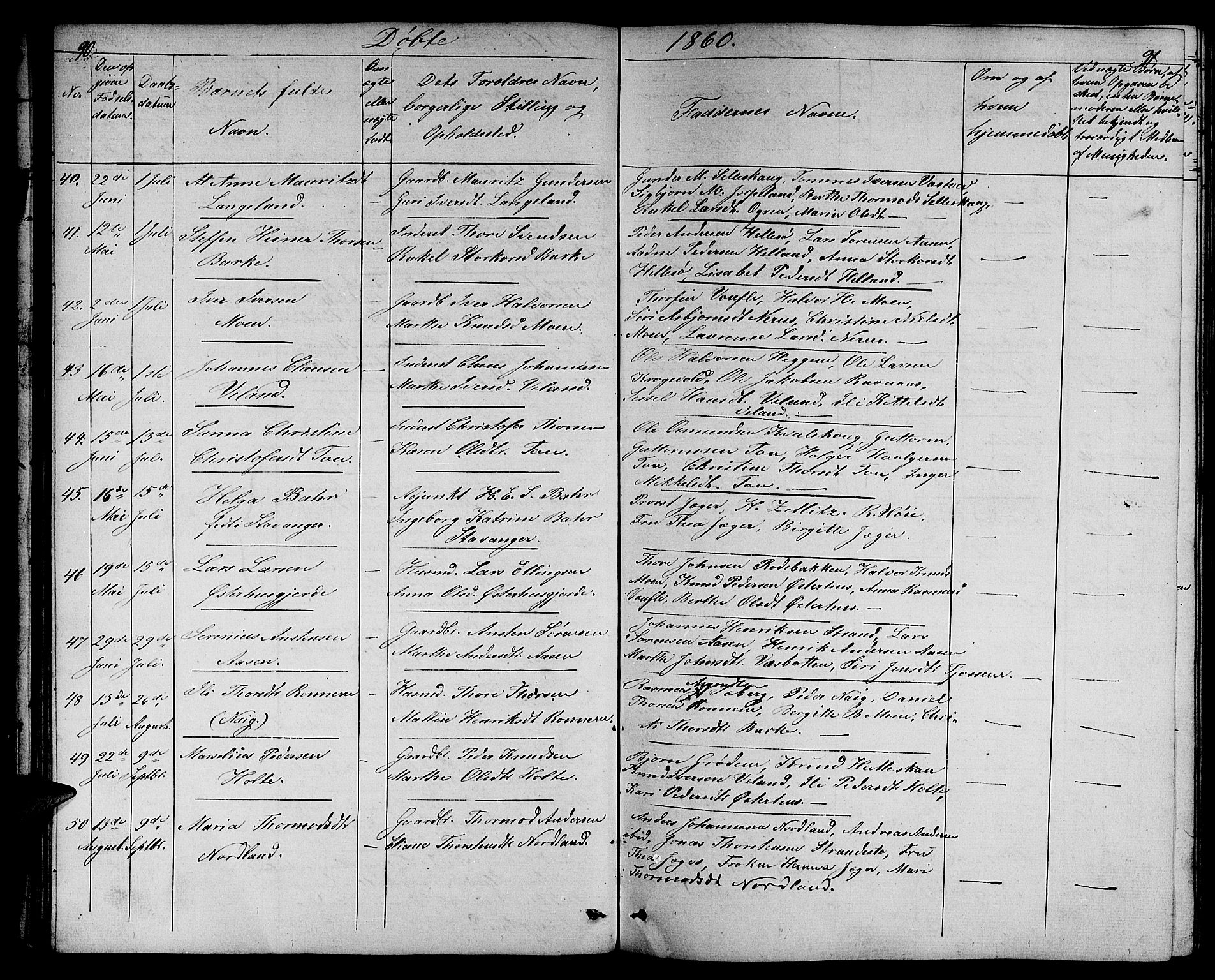 Strand sokneprestkontor, AV/SAST-A-101828/H/Ha/Hab/L0003: Parish register (copy) no. B 3, 1855-1881, p. 90-91