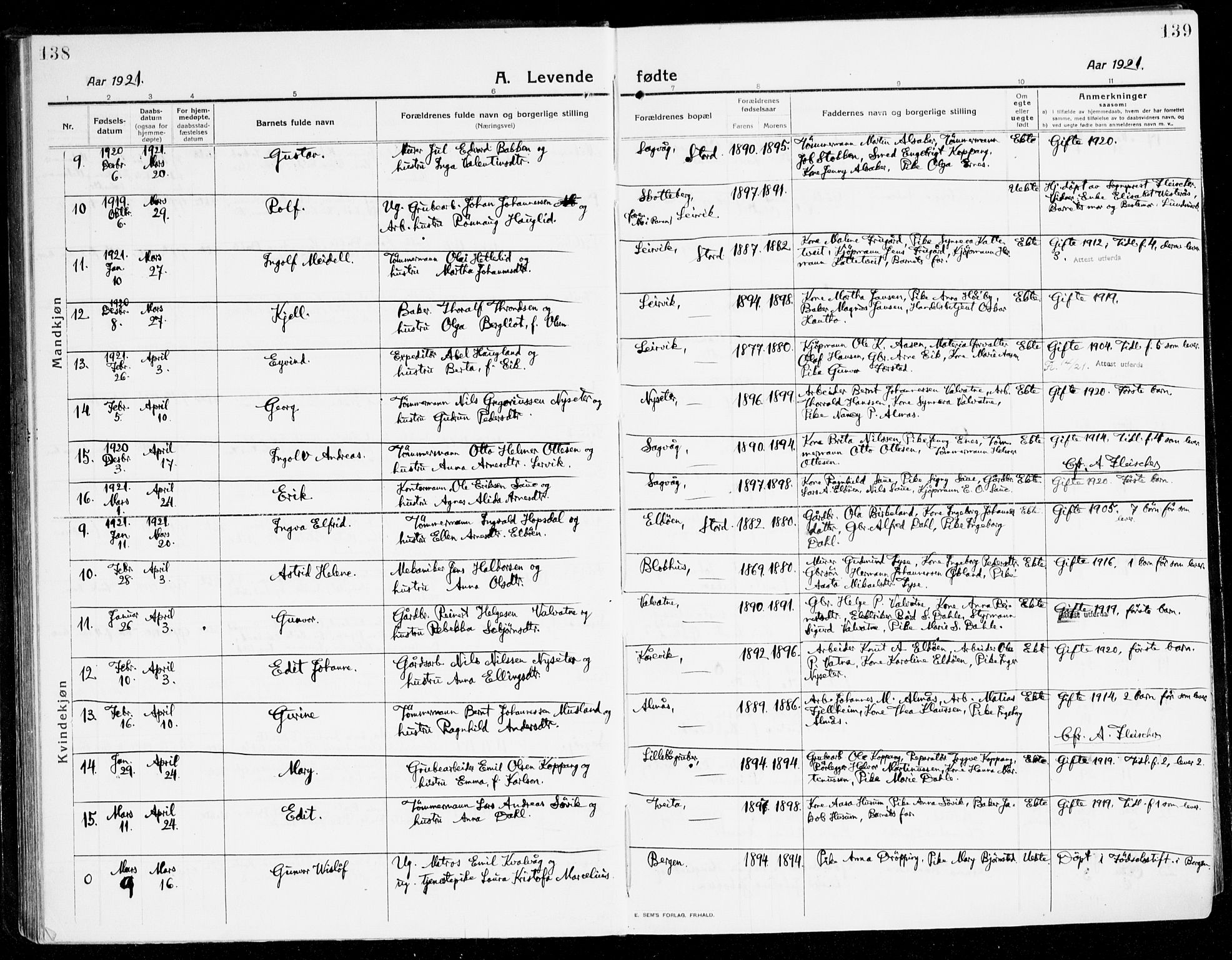 Stord sokneprestembete, SAB/A-78201/H/Haa: Parish register (official) no. B 3, 1913-1925, p. 138-139