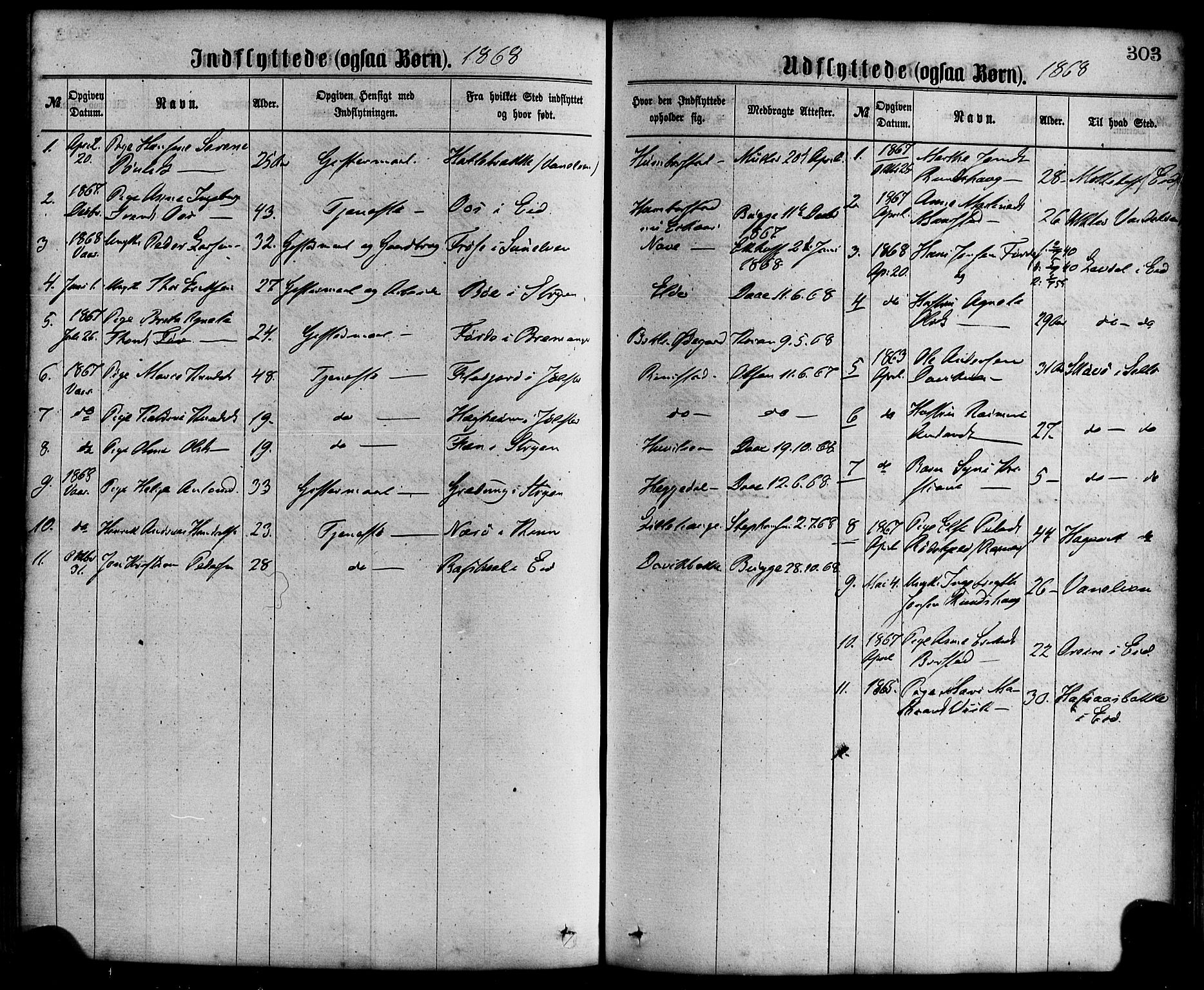 Davik sokneprestembete, AV/SAB-A-79701/H/Haa/Haaa/L0006: Parish register (official) no. A 6, 1867-1881, p. 303