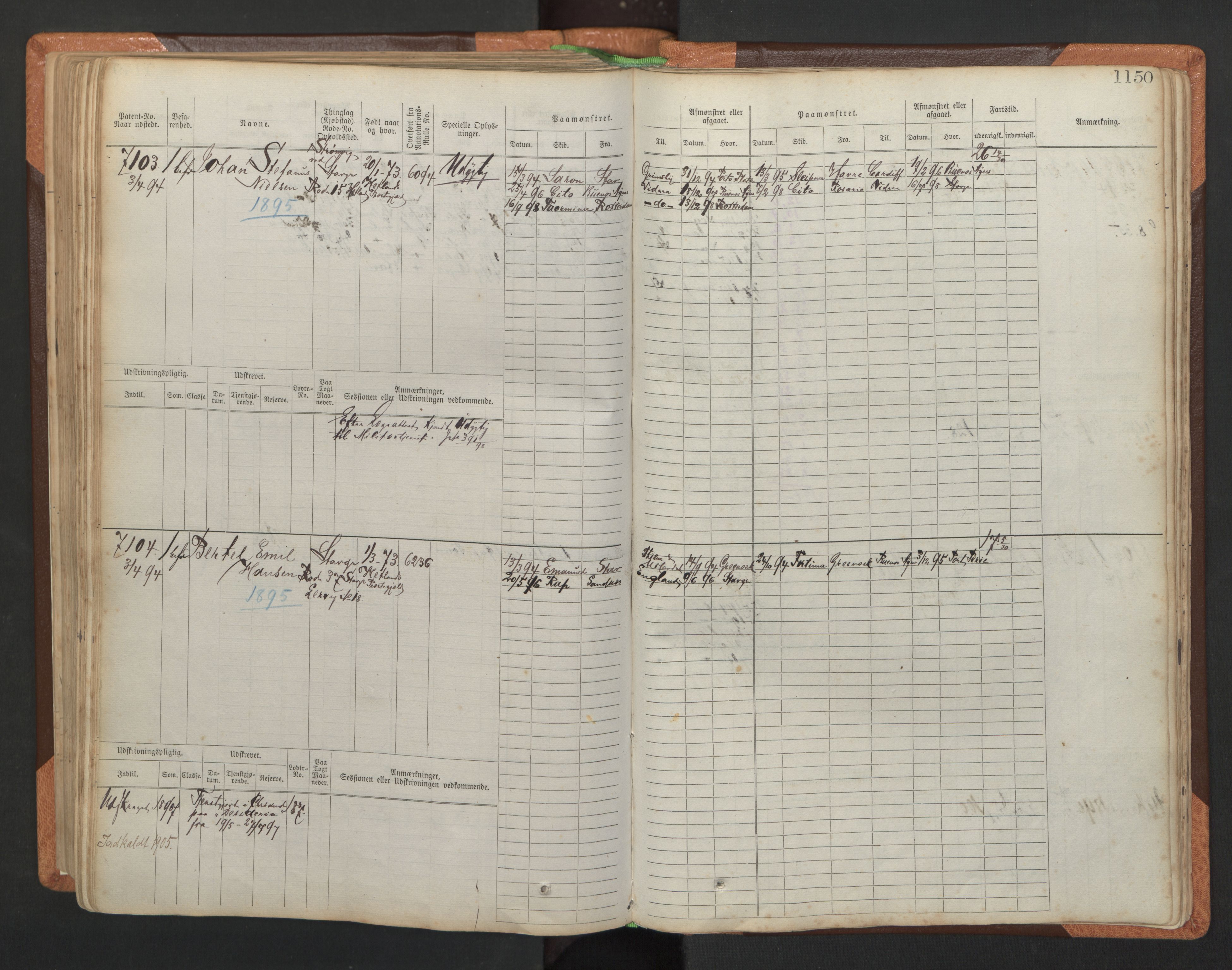 Stavanger sjømannskontor, SAST/A-102006/F/Fb/Fbb/L0011: Sjøfartshovedrulle, patentnr. 6607-7206 (del 2), 1887-1896, p. 253