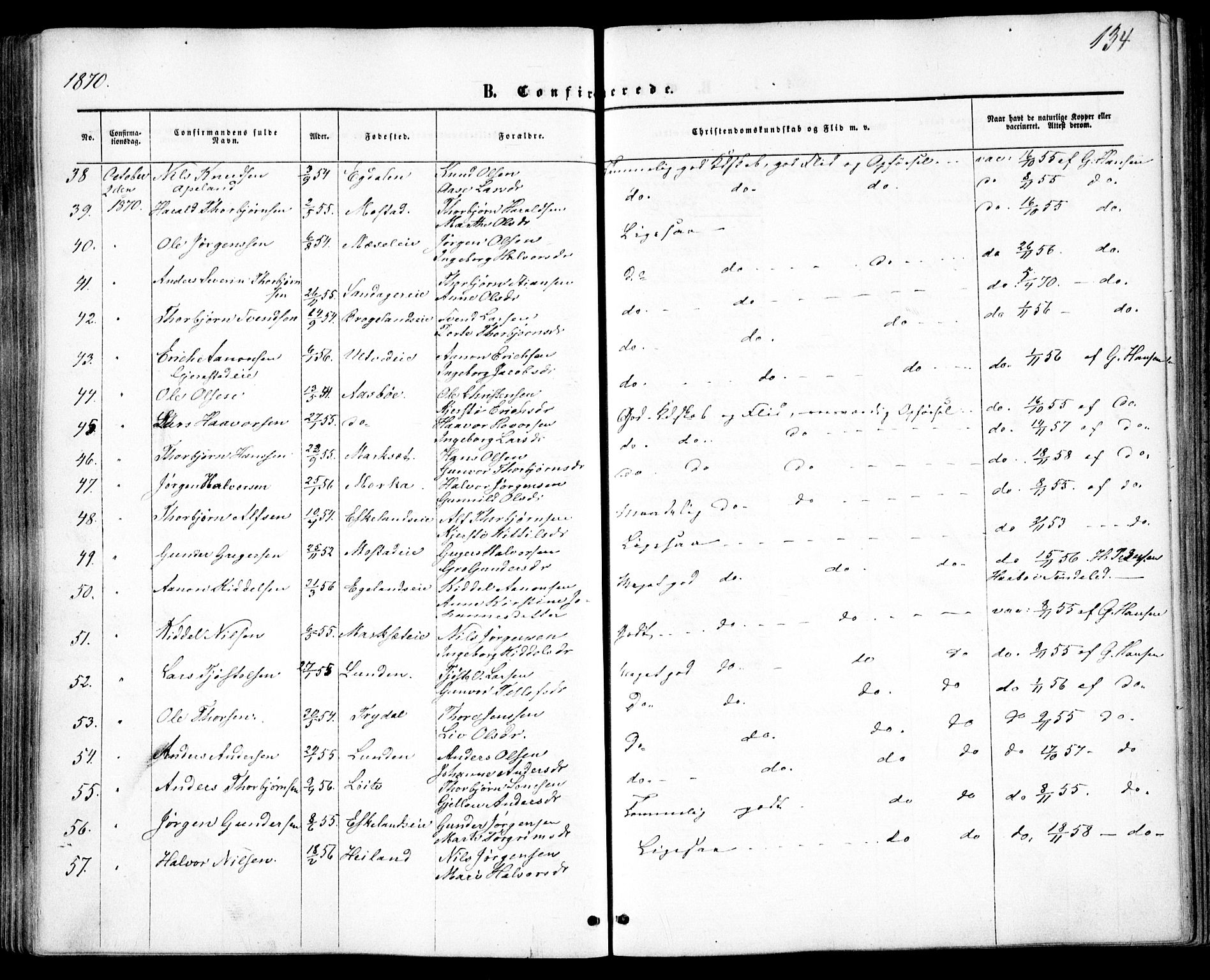 Gjerstad sokneprestkontor, AV/SAK-1111-0014/F/Fa/Faa/L0007: Parish register (official) no. A 7, 1858-1875, p. 134