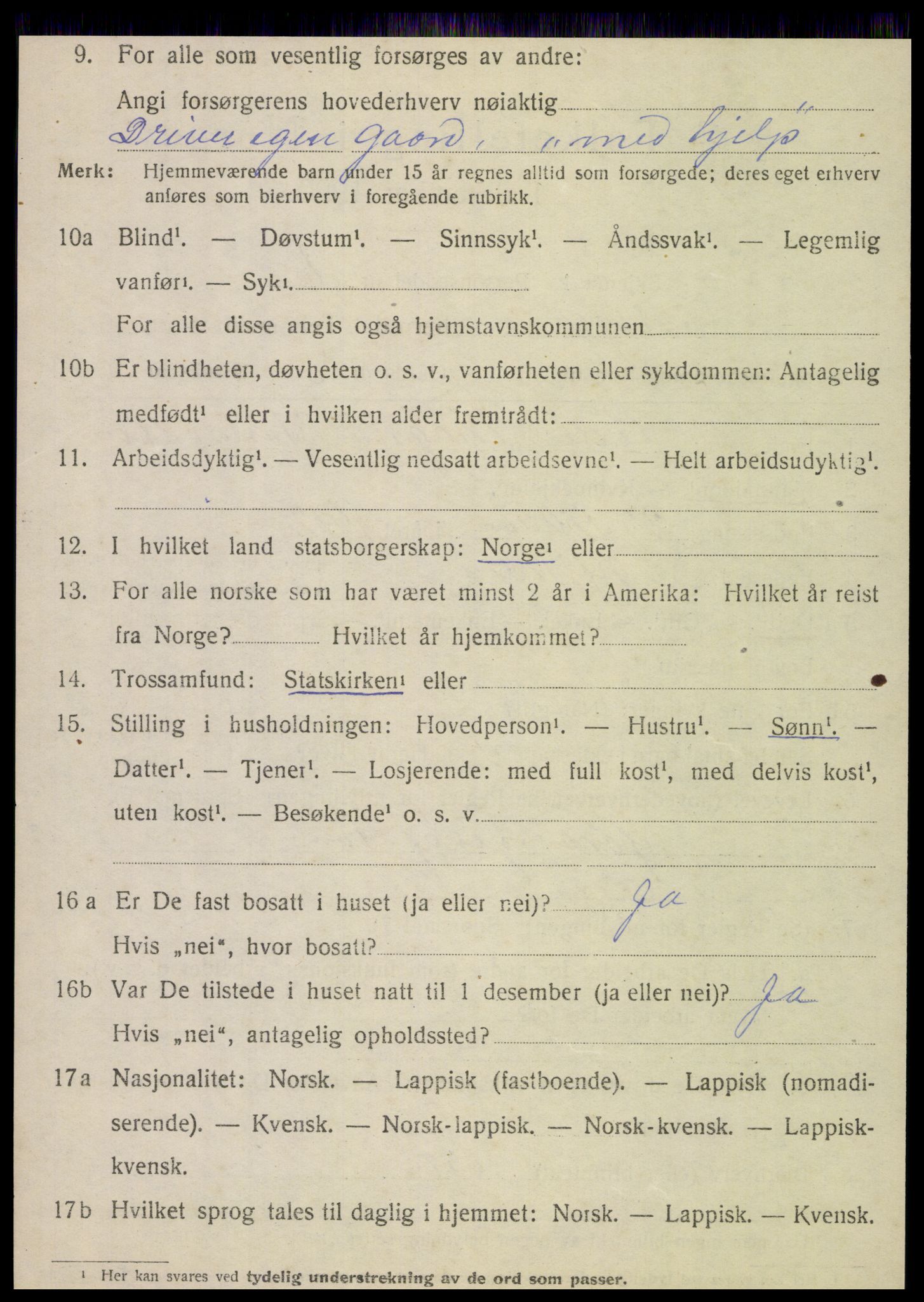 SAT, 1920 census for Nesna, 1920, p. 1738