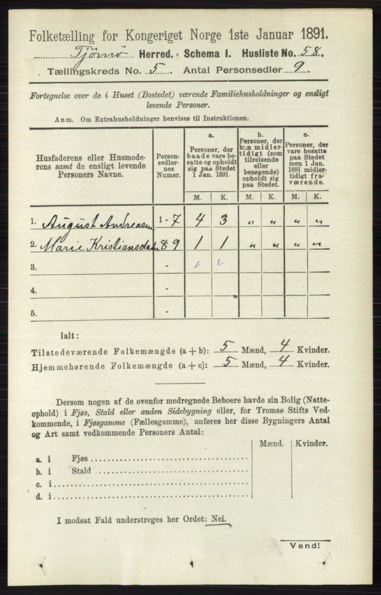 RA, 1891 census for 0723 Tjøme, 1891, p. 1658