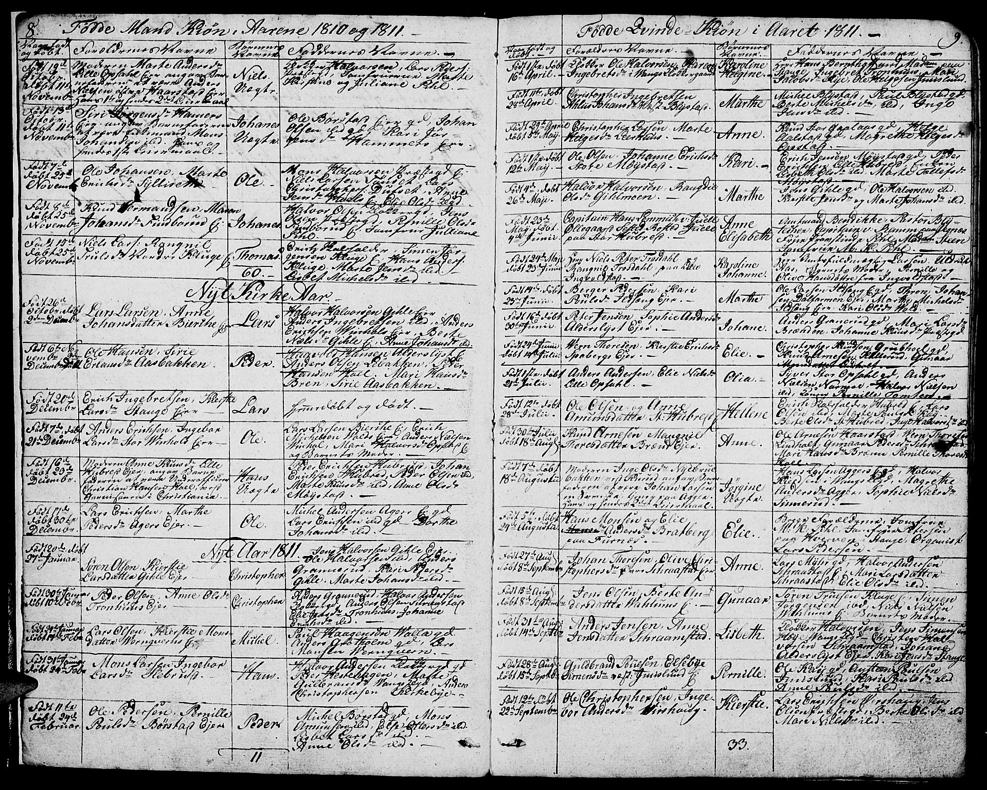 Vang prestekontor, Hedmark, AV/SAH-PREST-008/H/Ha/Haa/L0006: Parish register (official) no. 6 /1, 1809-1827, p. 8-9