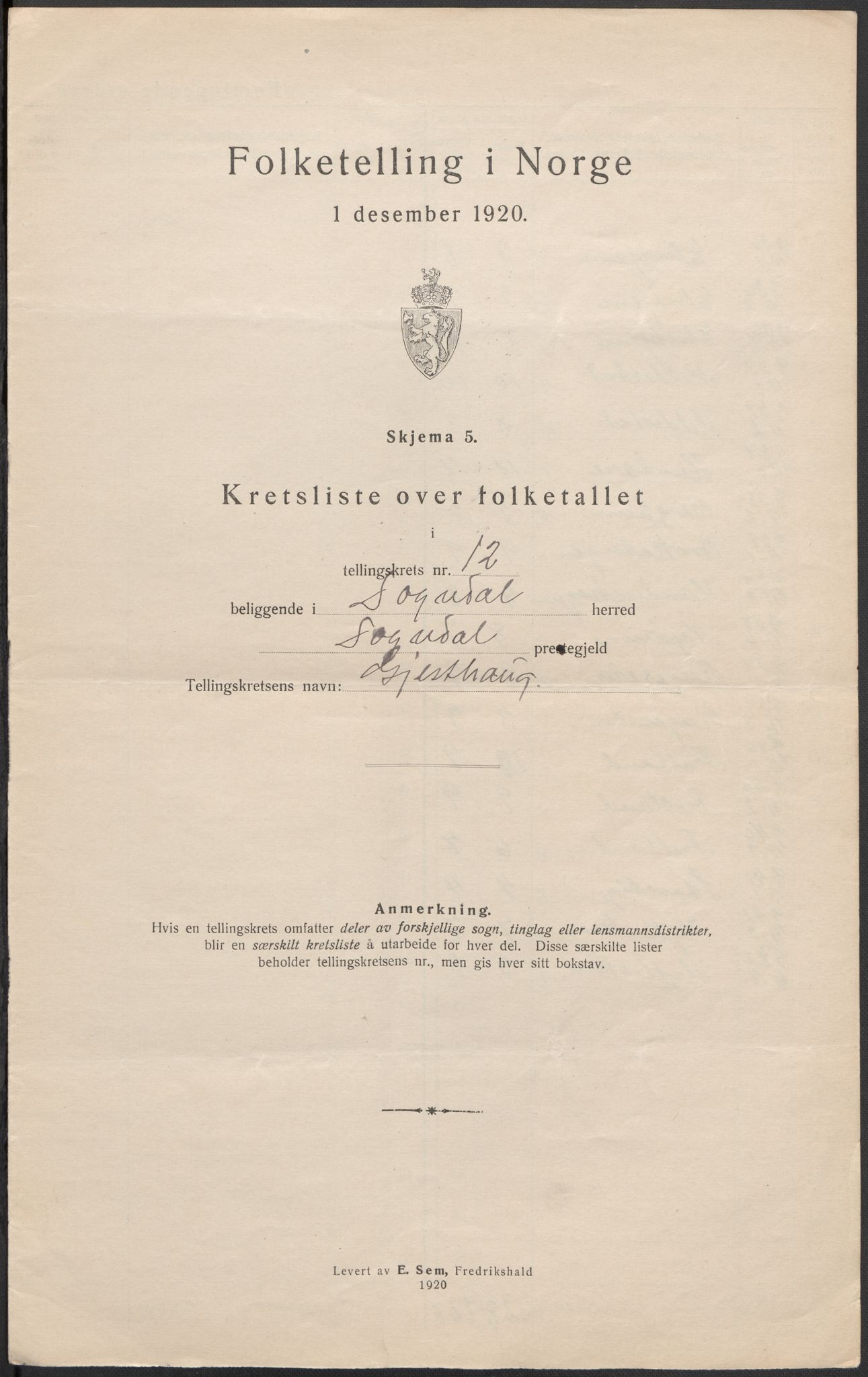 SAB, 1920 census for Sogndal, 1920, p. 38