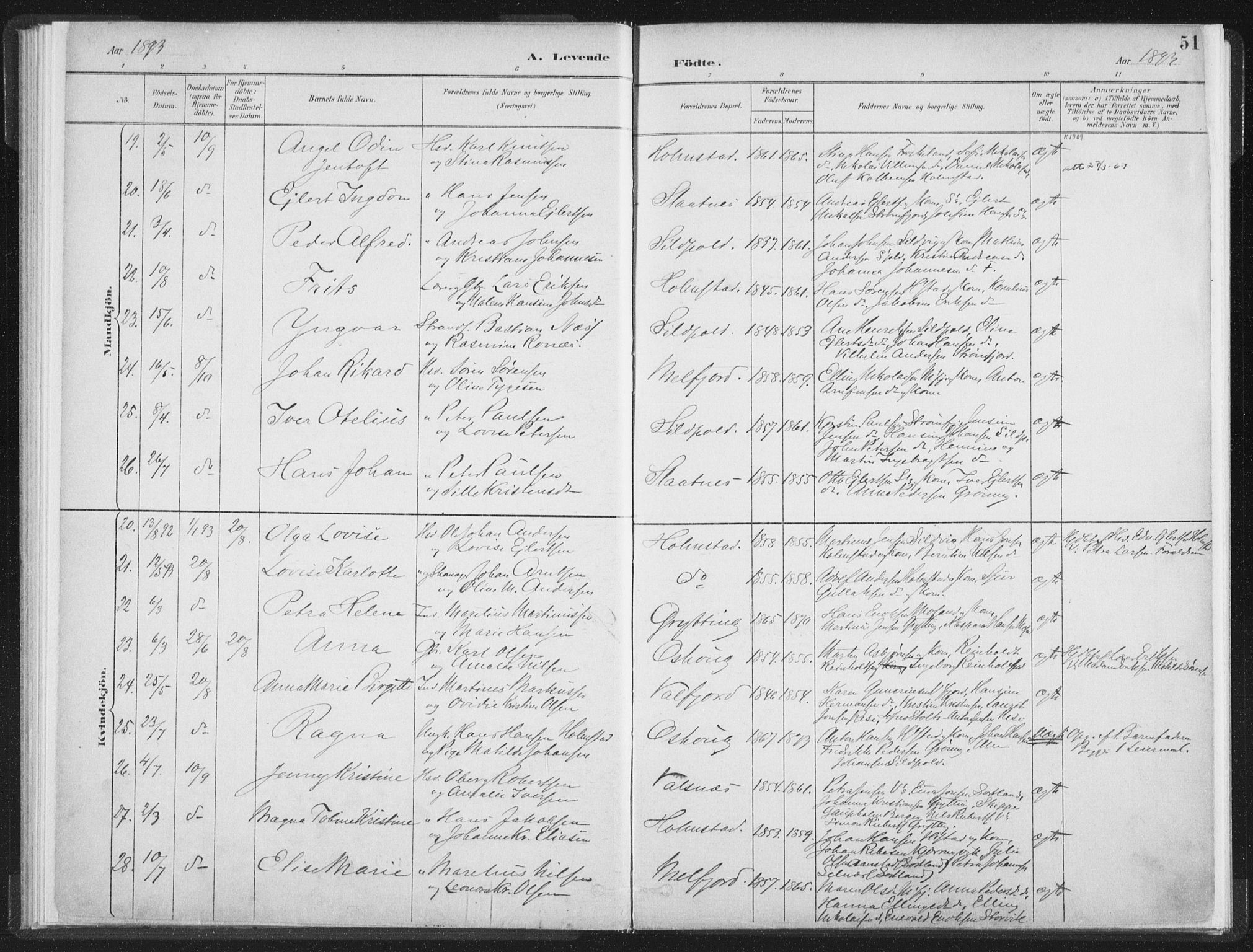 Ministerialprotokoller, klokkerbøker og fødselsregistre - Nordland, AV/SAT-A-1459/890/L1286: Parish register (official) no. 890A01, 1882-1902, p. 51