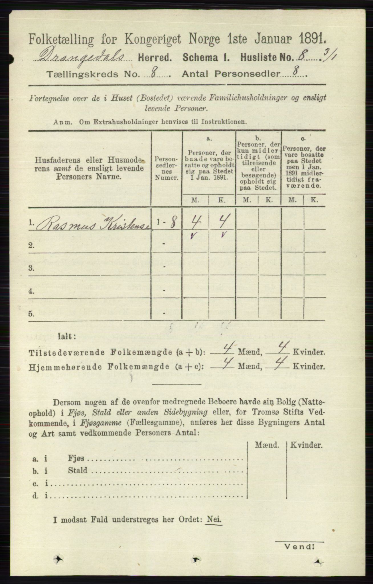 RA, 1891 census for 0817 Drangedal, 1891, p. 2583