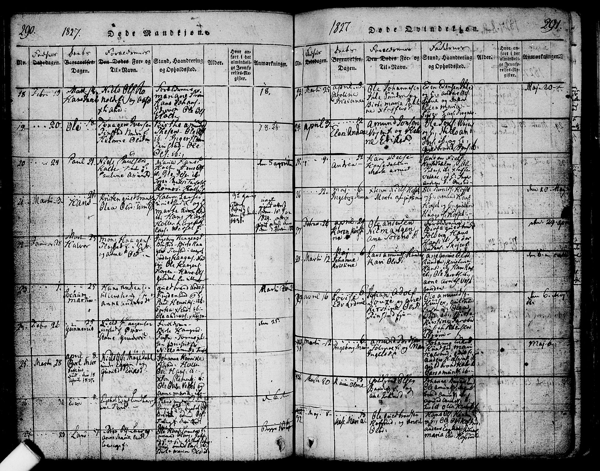 Nes prestekontor Kirkebøker, SAO/A-10410/F/Fa/L0005: Parish register (official) no. I 5, 1815-1835, p. 290-291