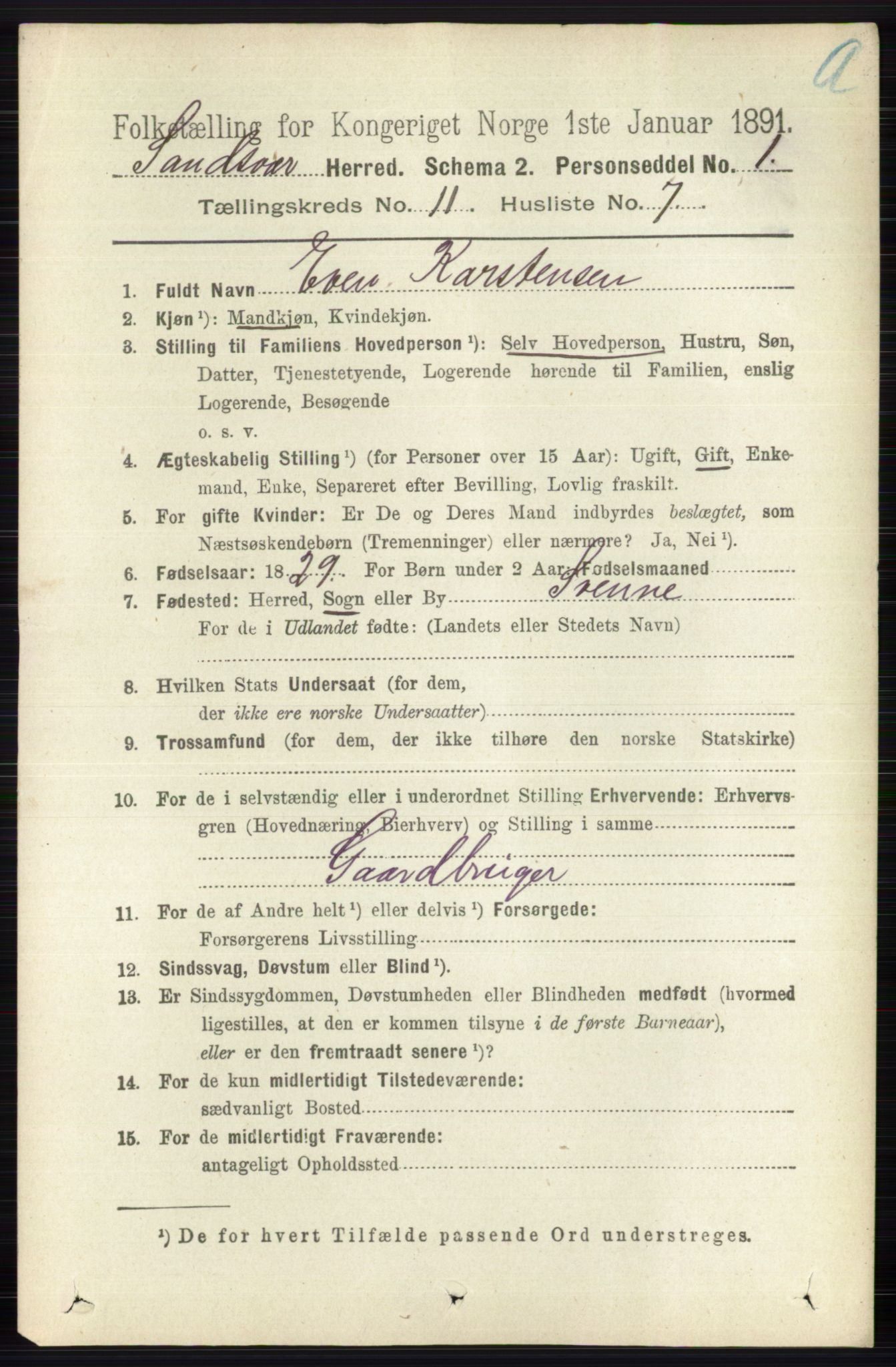 RA, 1891 census for 0629 Sandsvær, 1891, p. 5513