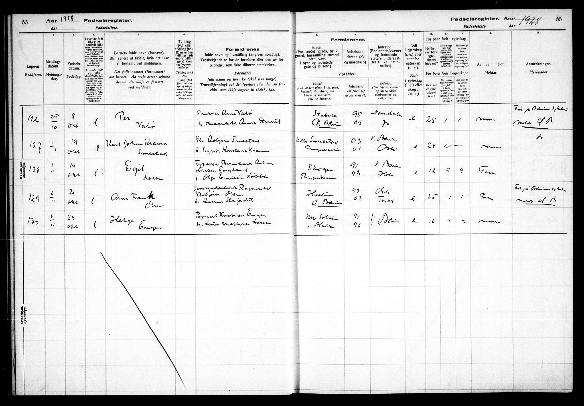 Vestre Bærum prestekontor Kirkebøker, AV/SAO-A-10209a/J/L0002: Birth register no. 2, 1927-1933, p. 55