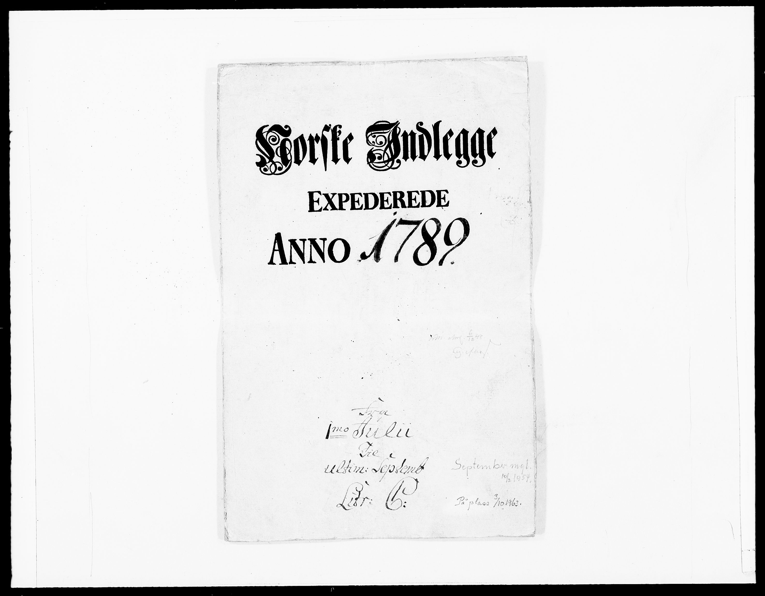 Danske Kanselli 1572-1799, RA/EA-3023/F/Fc/Fcc/Fcca/L0277: Norske innlegg 1572-1799., 1789, p. 1