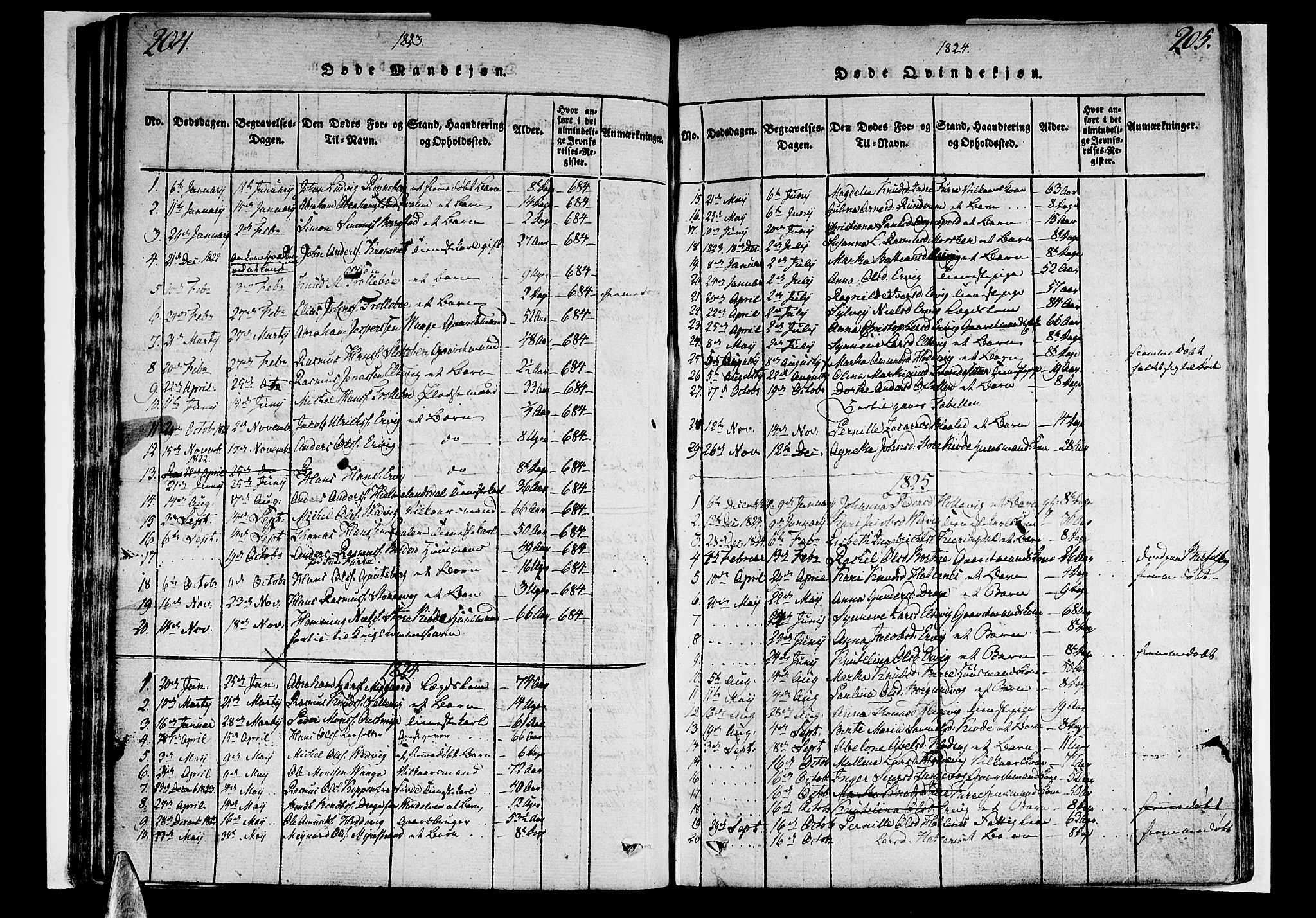 Selje sokneprestembete, SAB/A-99938/H/Ha/Haa/Haaa: Parish register (official) no. A 8, 1816-1828, p. 204-205