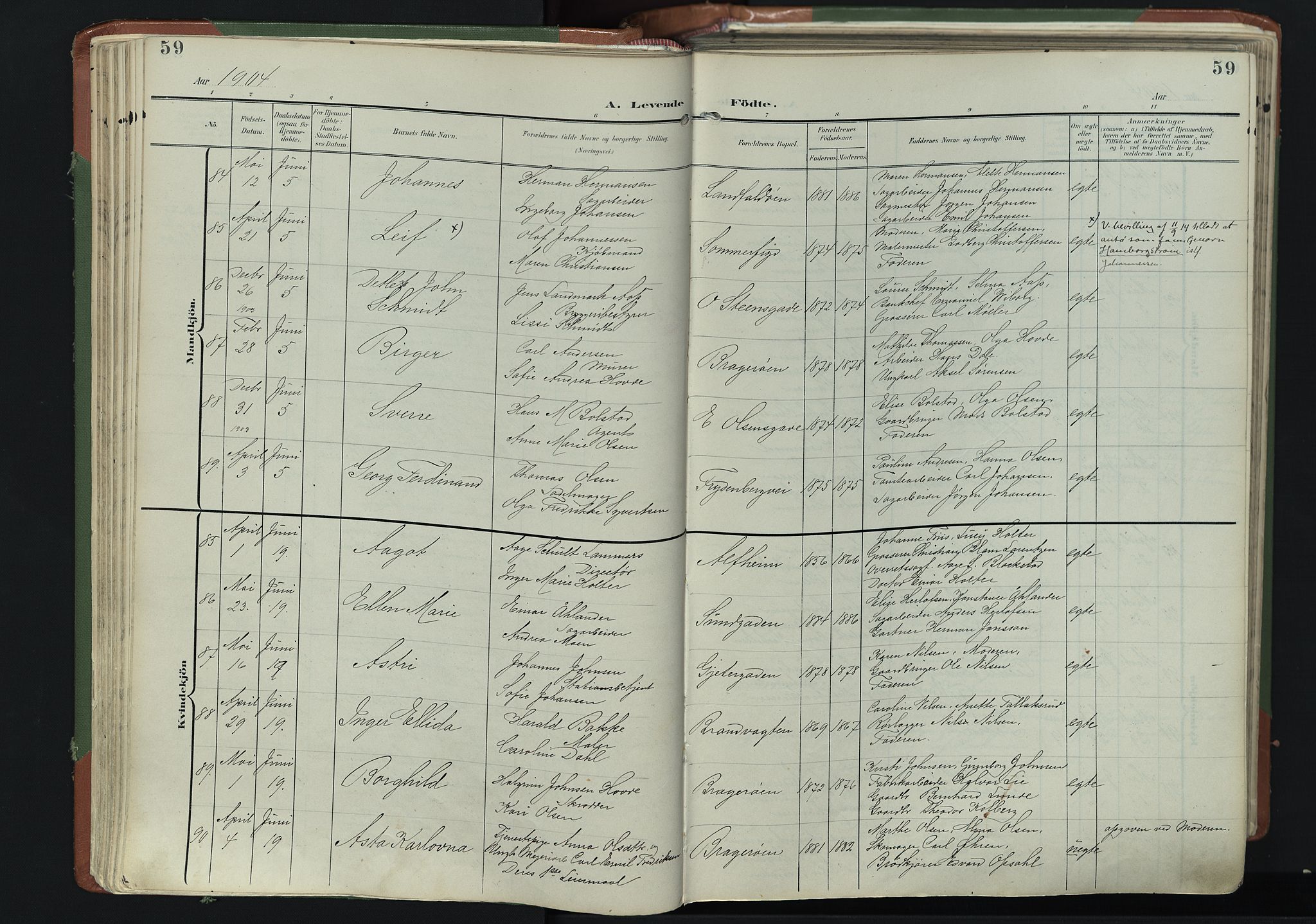 Bragernes kirkebøker, SAKO/A-6/F/Fb/L0009: Parish register (official) no. II 9, 1902-1911, p. 59