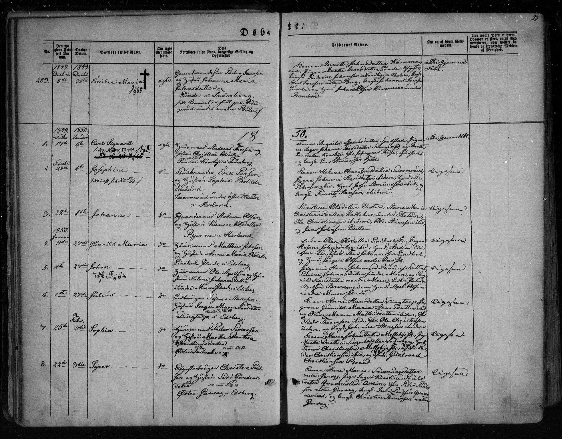 Eidsberg prestekontor Kirkebøker, SAO/A-10905/F/Fa/L0009: Parish register (official) no. I 9, 1849-1856, p. 23