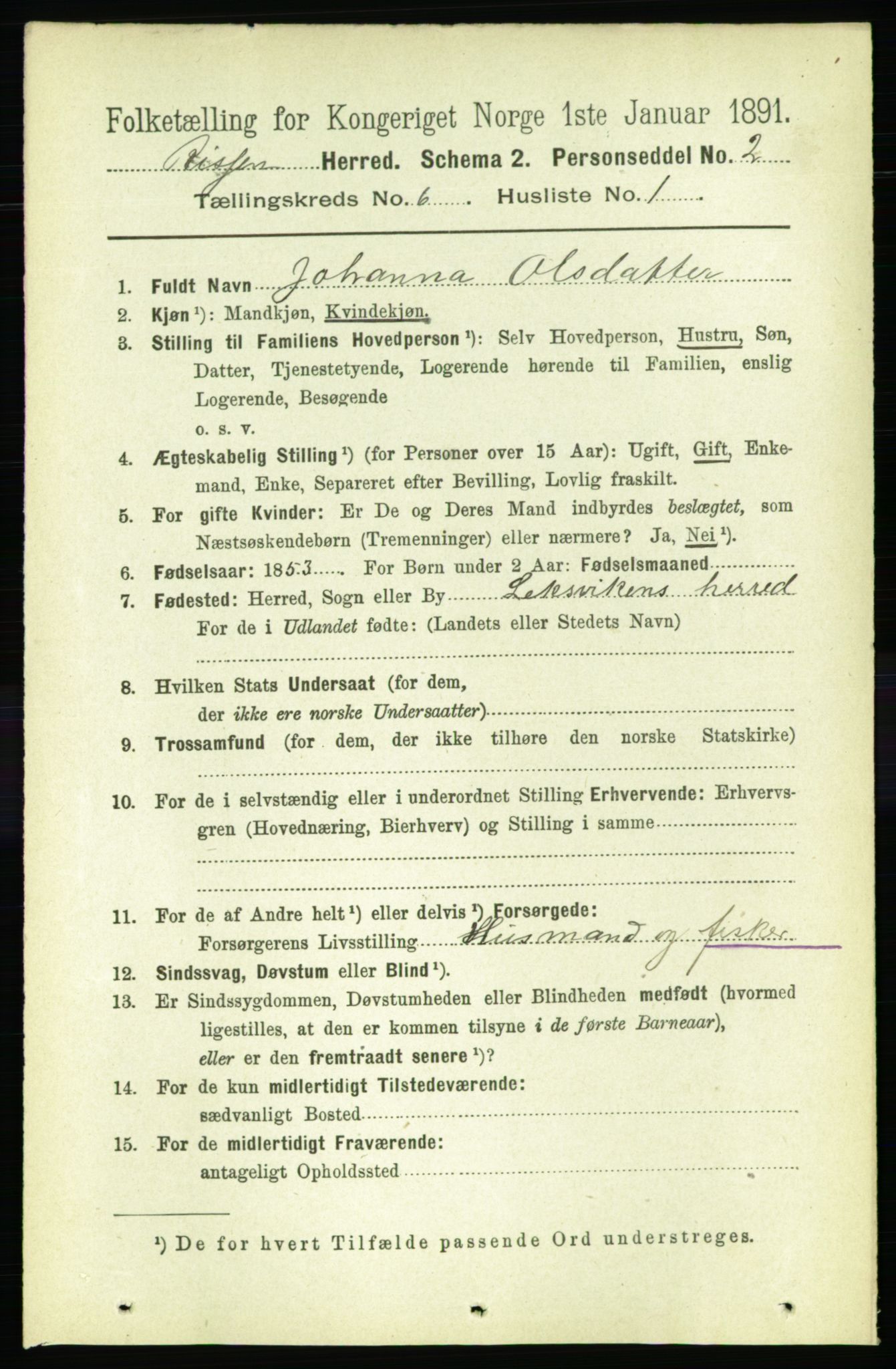 RA, 1891 census for 1624 Rissa, 1891, p. 3303