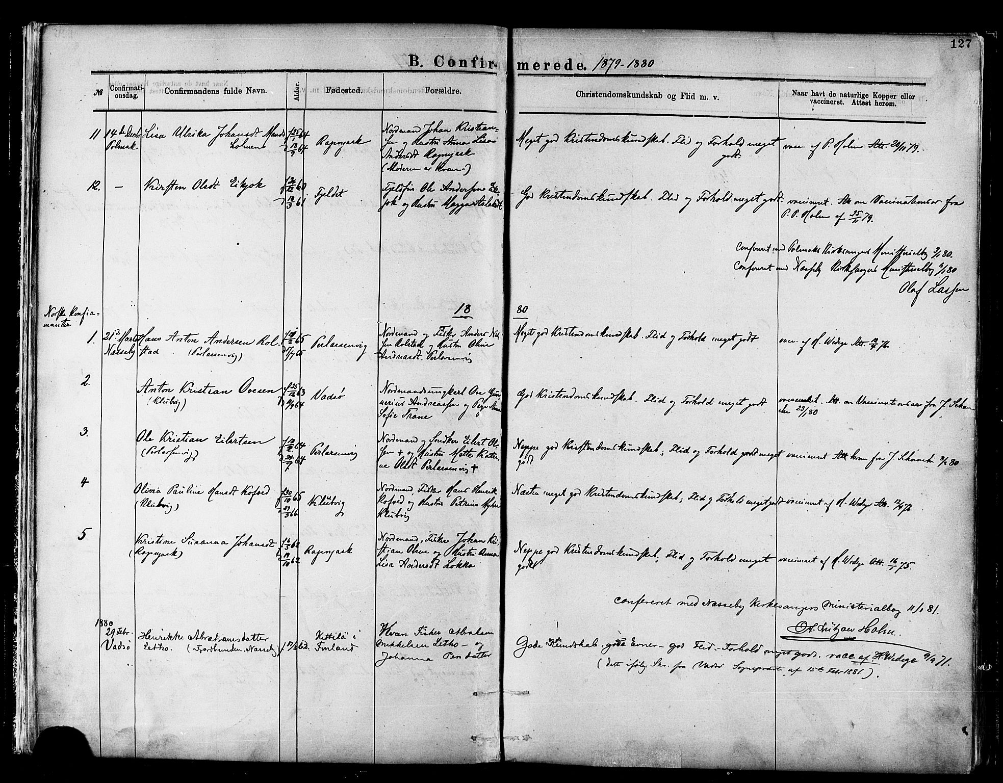 Nesseby sokneprestkontor, SATØ/S-1330/H/Ha/L0004kirke: Parish register (official) no. 4, 1877-1884, p. 127