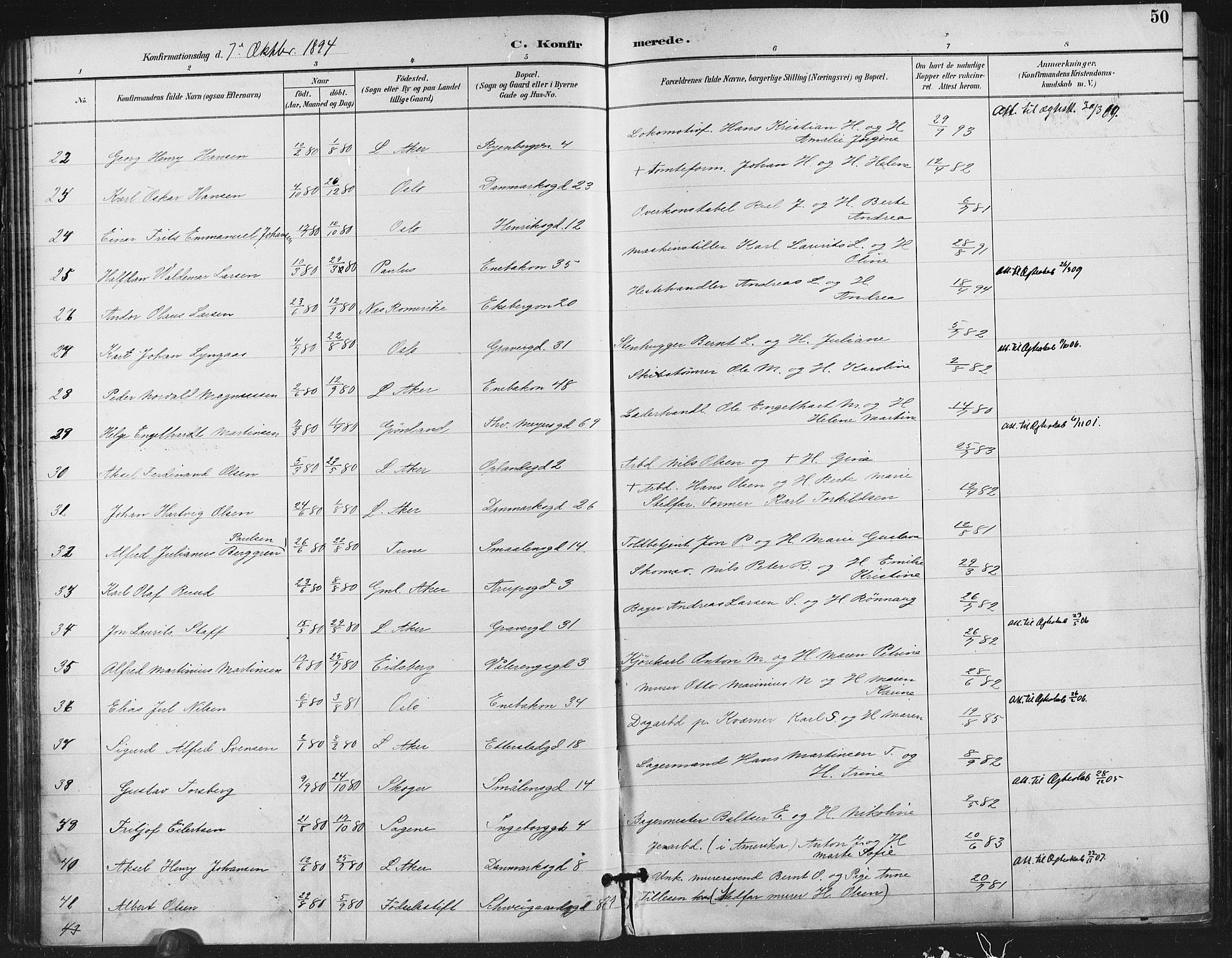 Gamlebyen prestekontor Kirkebøker, AV/SAO-A-10884/F/Fa/L0008: Parish register (official) no. 8, 1891-1908, p. 50