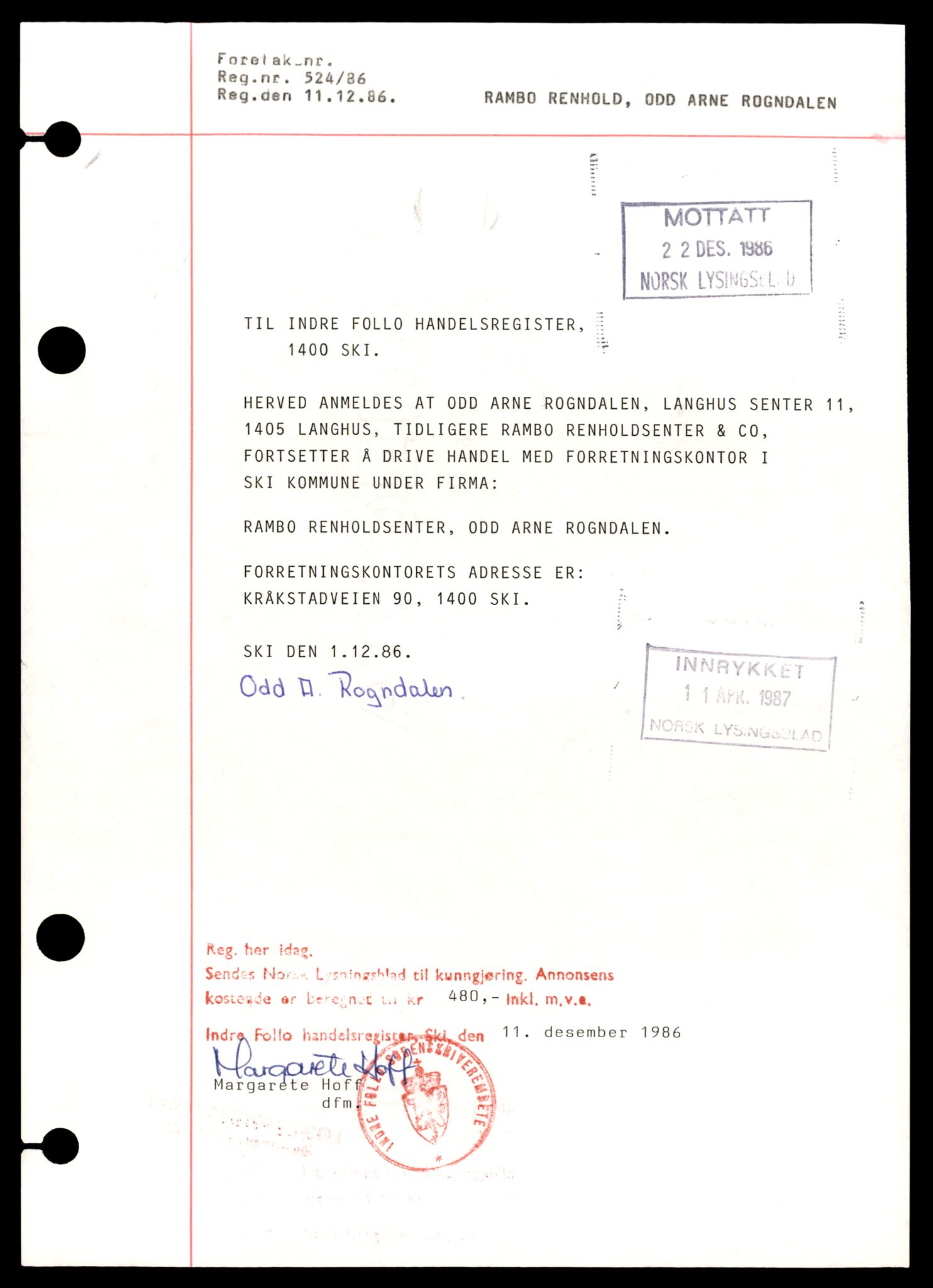 Indre Follo tingrett, AV/SAT-A-10086/K/Kb/Kbb/L0011: Enkeltmannsforetak og ANS, Ram - Ski G, 1944-1990, p. 1