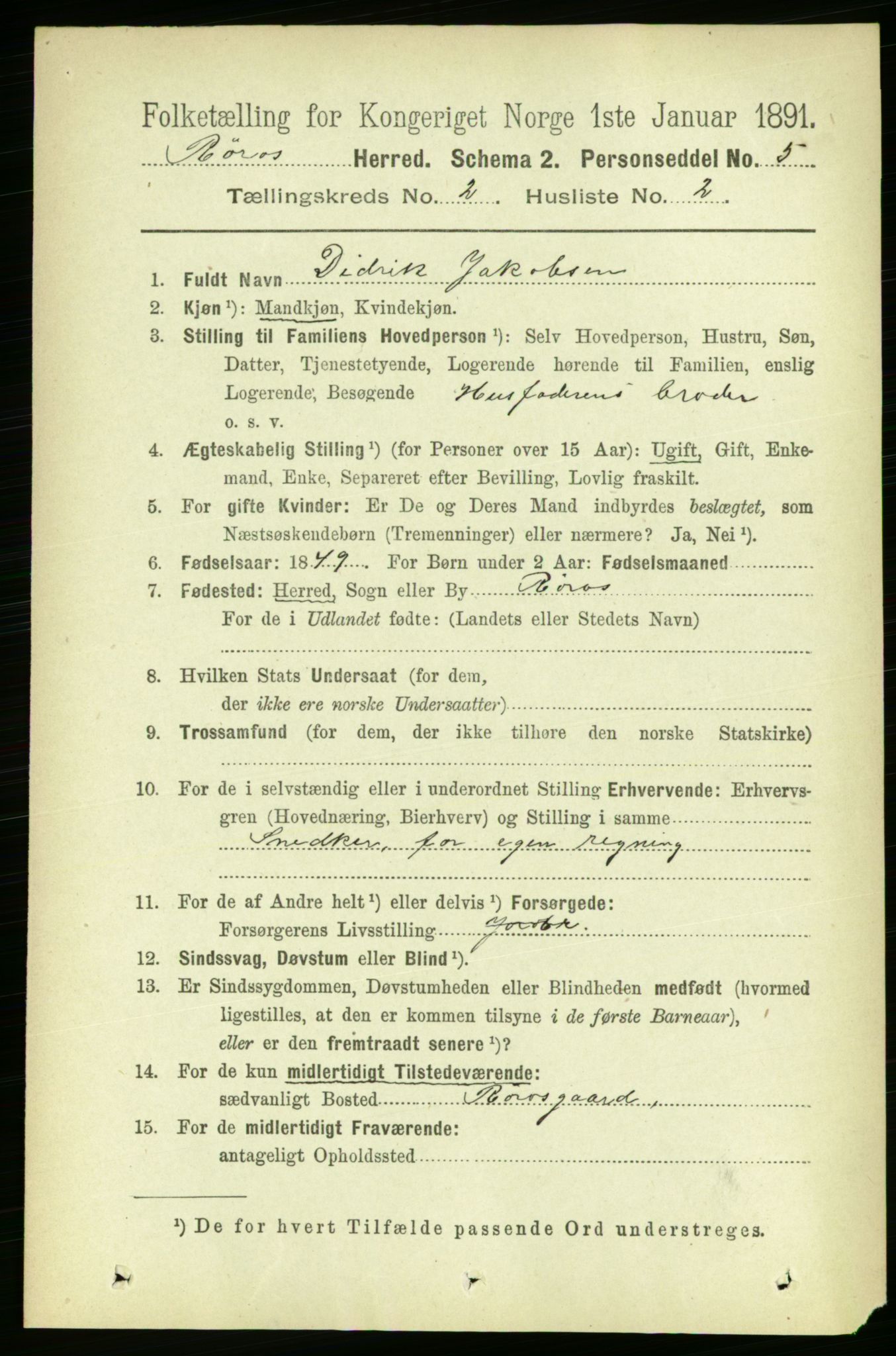 RA, 1891 census for 1640 Røros, 1891, p. 272