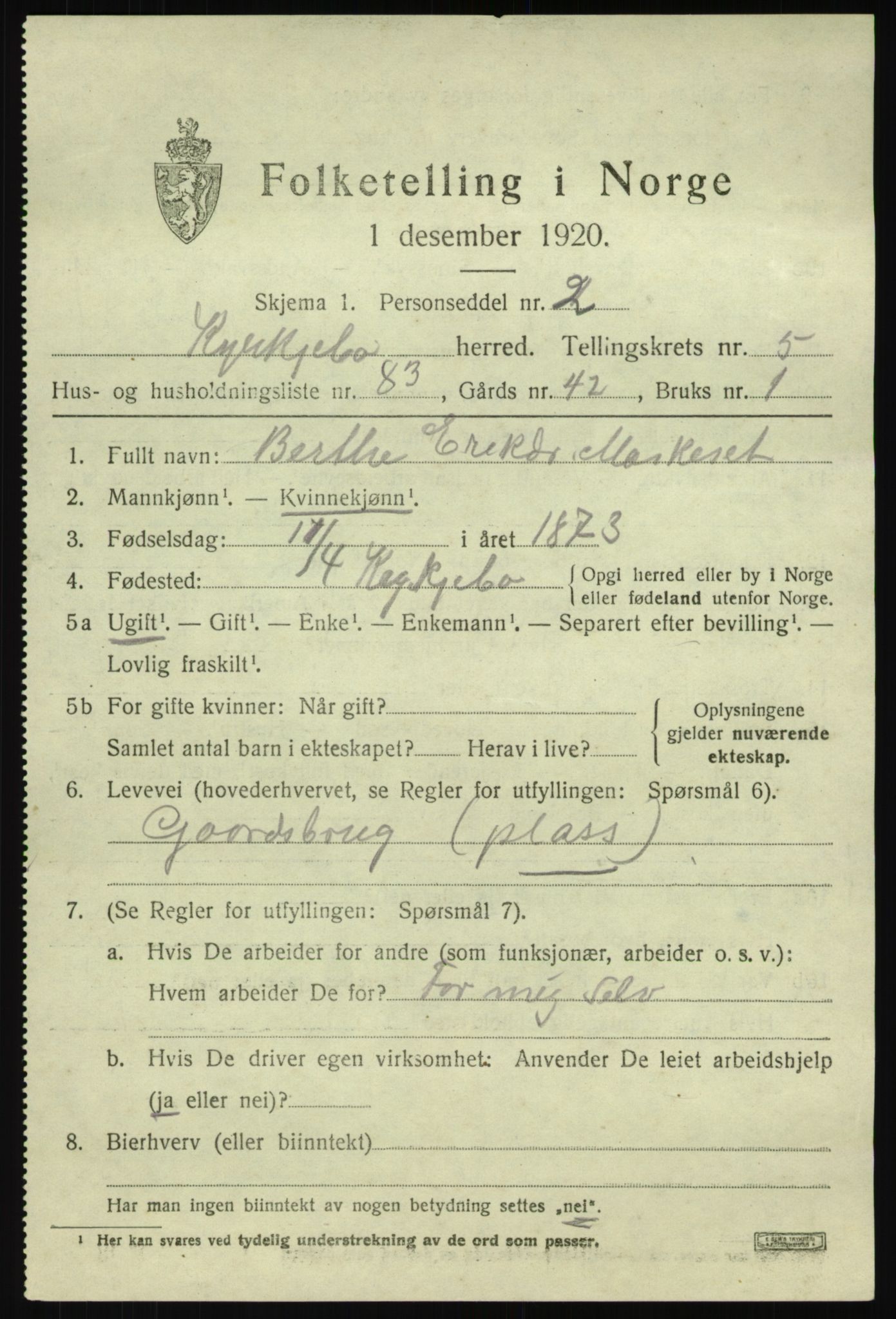 SAB, 1920 census for Kyrkjebø, 1920, p. 2909