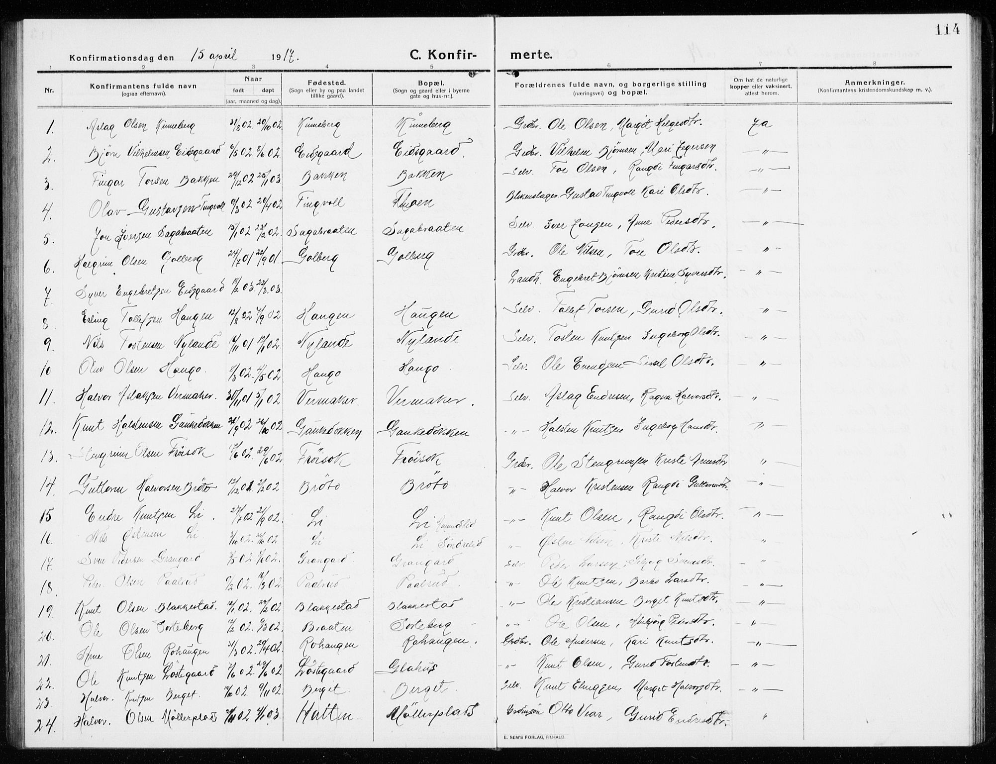 Gol kirkebøker, AV/SAKO-A-226/G/Ga/L0004: Parish register (copy) no. I 4, 1915-1943, p. 114