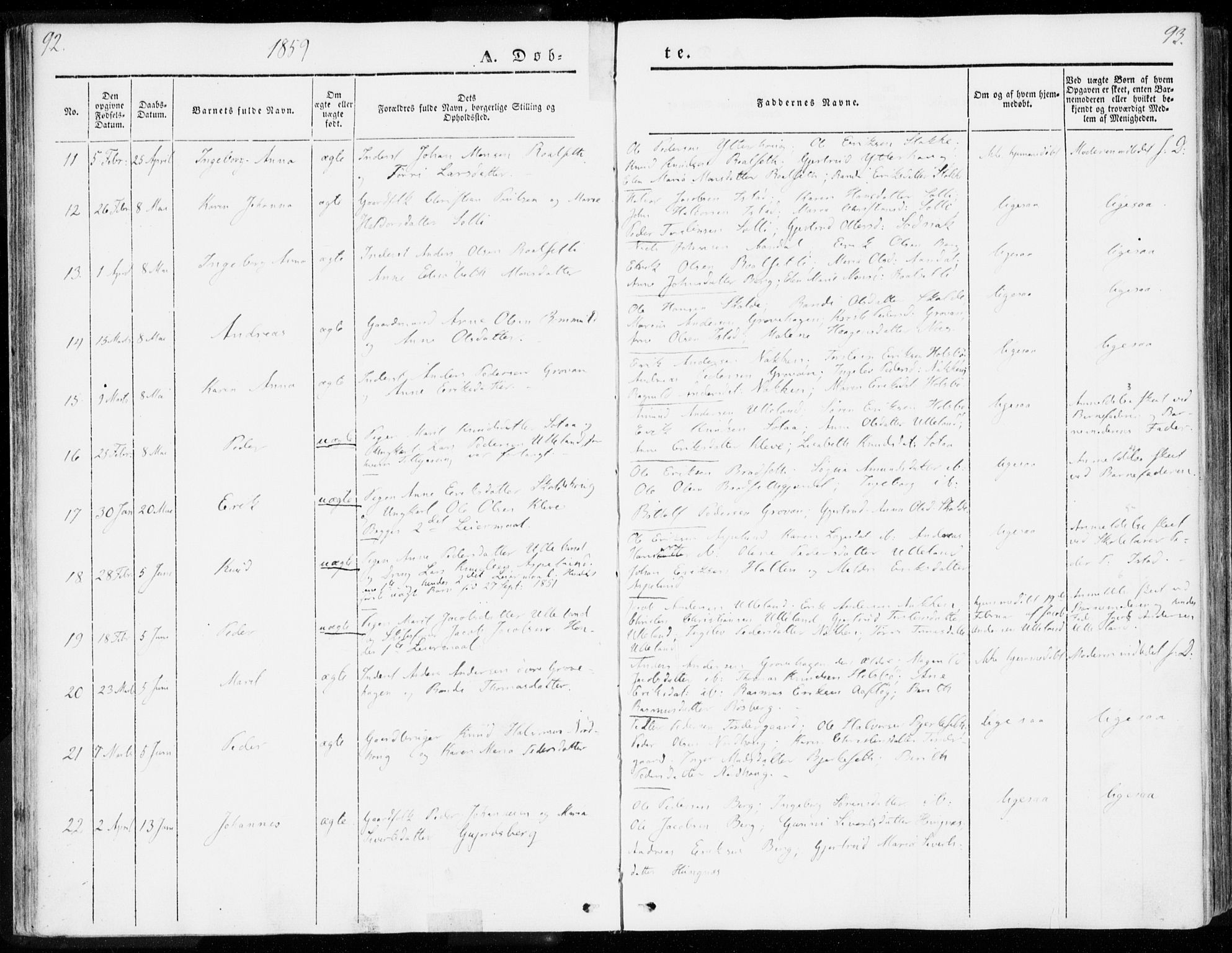 Ministerialprotokoller, klokkerbøker og fødselsregistre - Møre og Romsdal, AV/SAT-A-1454/557/L0680: Parish register (official) no. 557A02, 1843-1869, p. 92-93